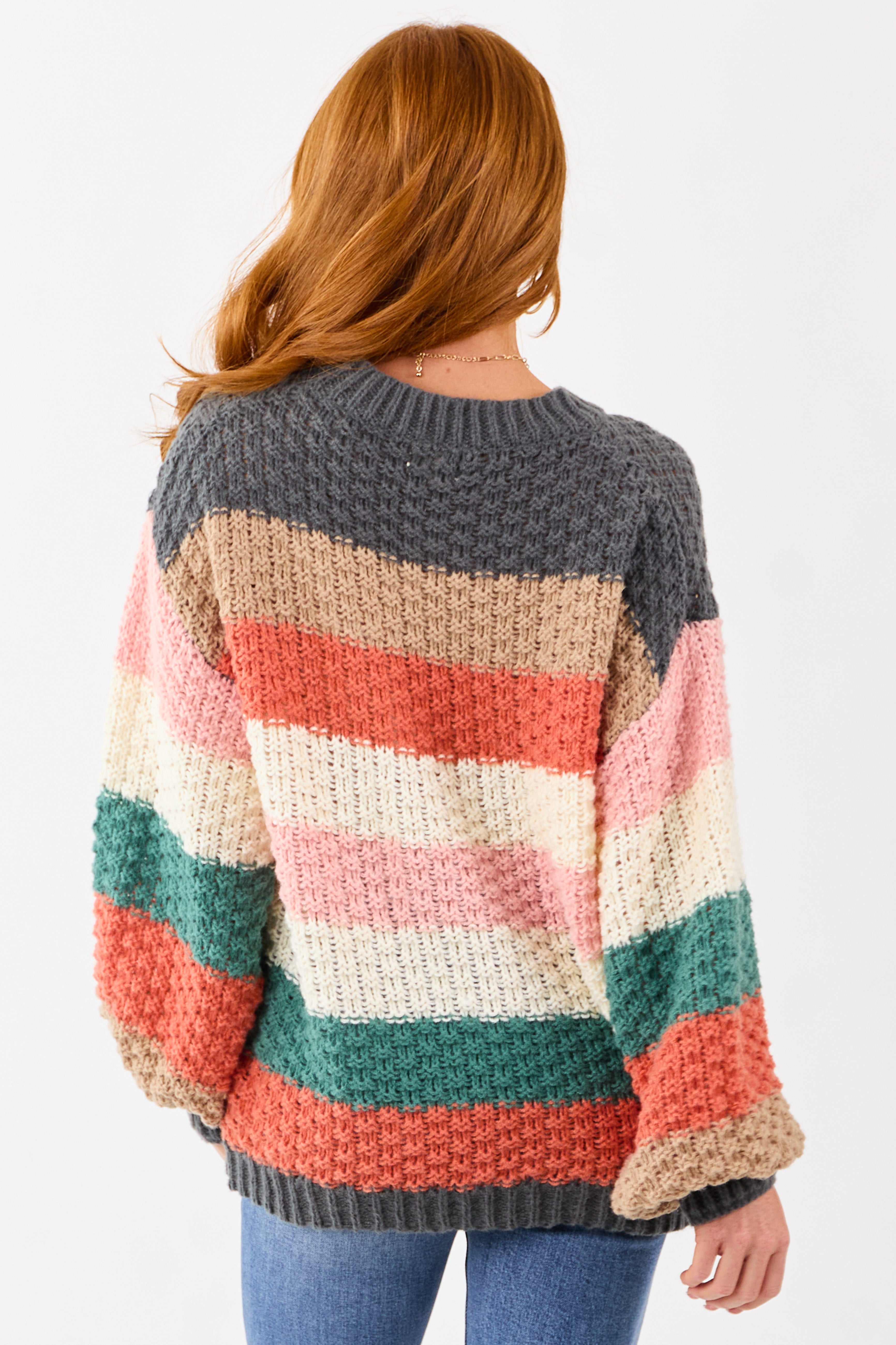 Multicolored Colorblock Stripe Relaxed Sweater