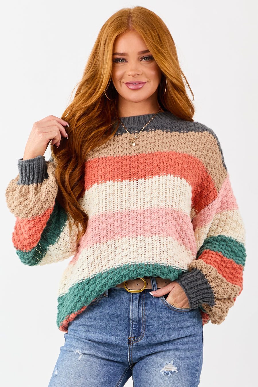 Multicolored Colorblock Stripe Relaxed Sweater