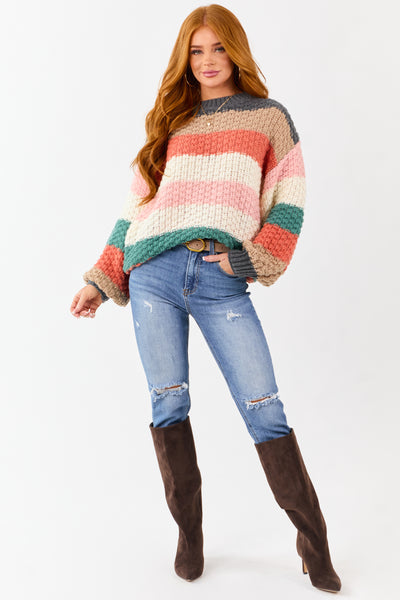 Multicolored Colorblock Stripe Relaxed Sweater