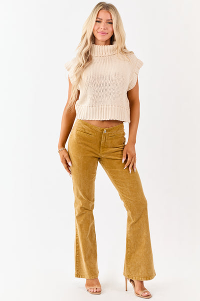 Mustard Washed Corduroy Mid Rise Flare Pants
