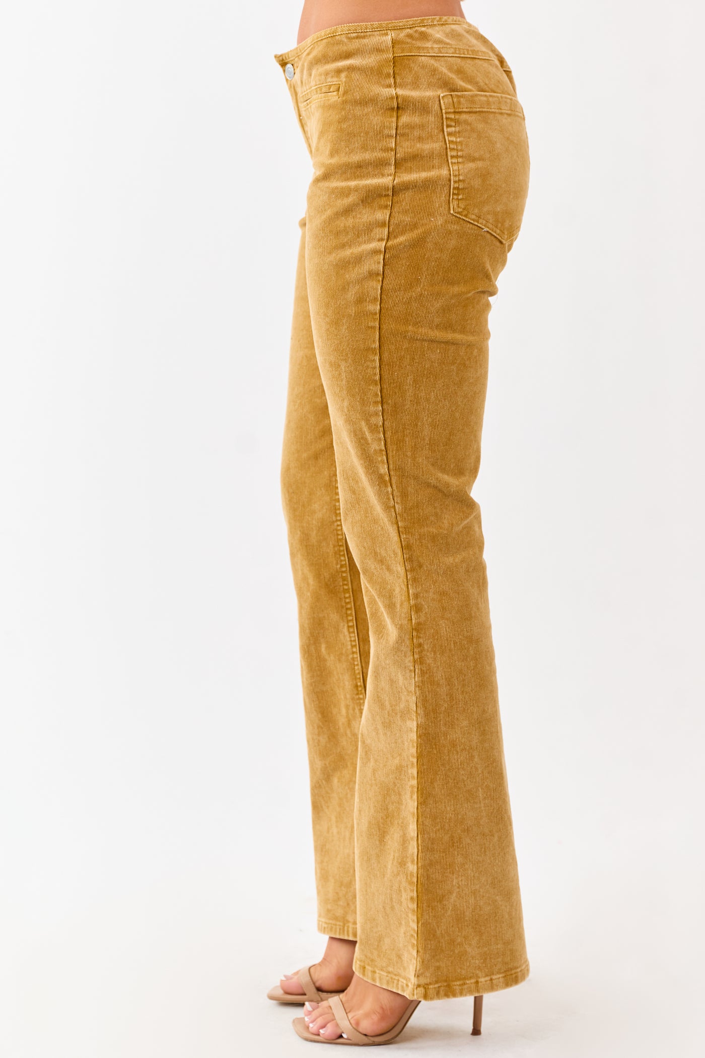 Mustard Washed Corduroy Mid Rise Flare Pants