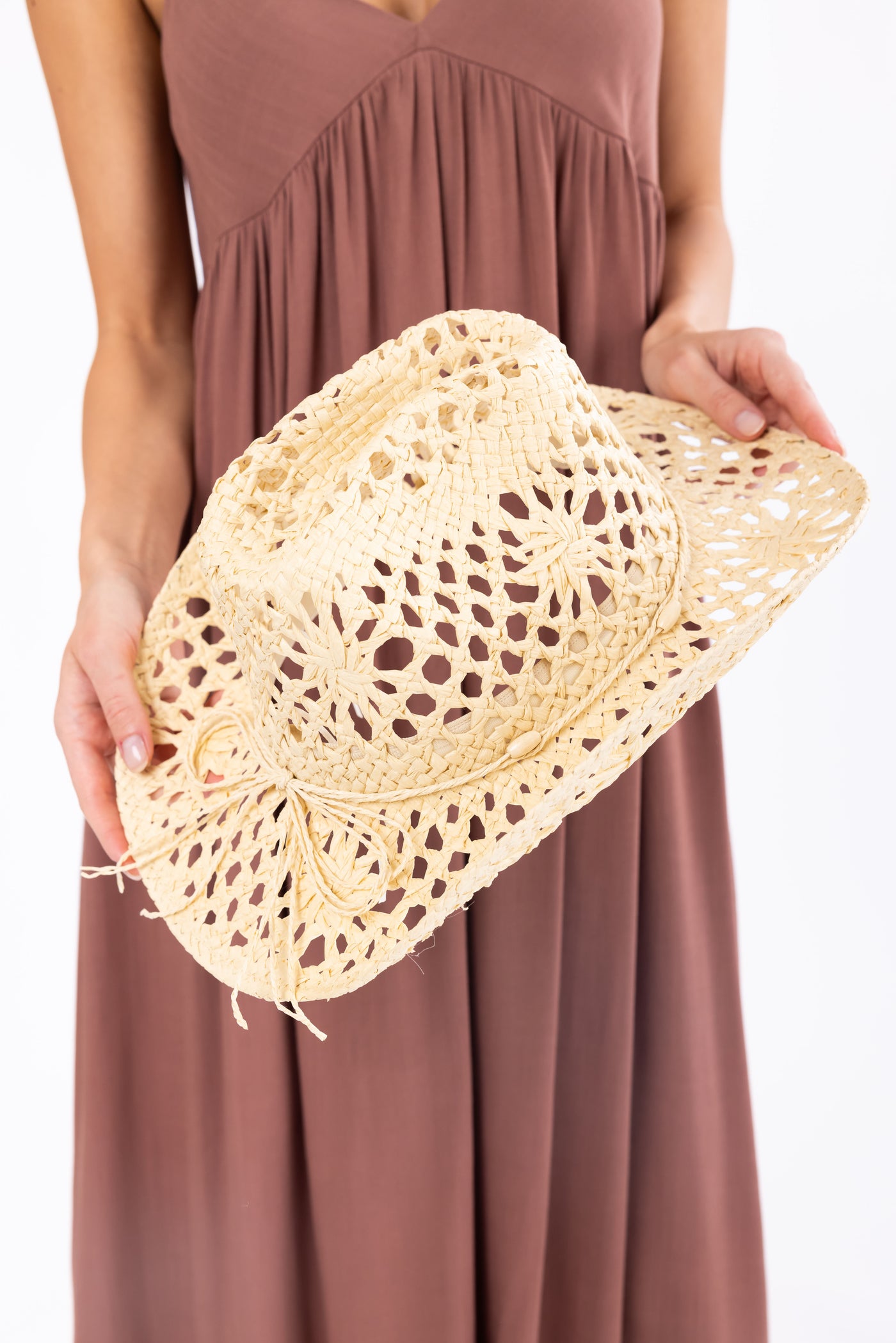 Natural Eyelet Straw Woven Western Hat