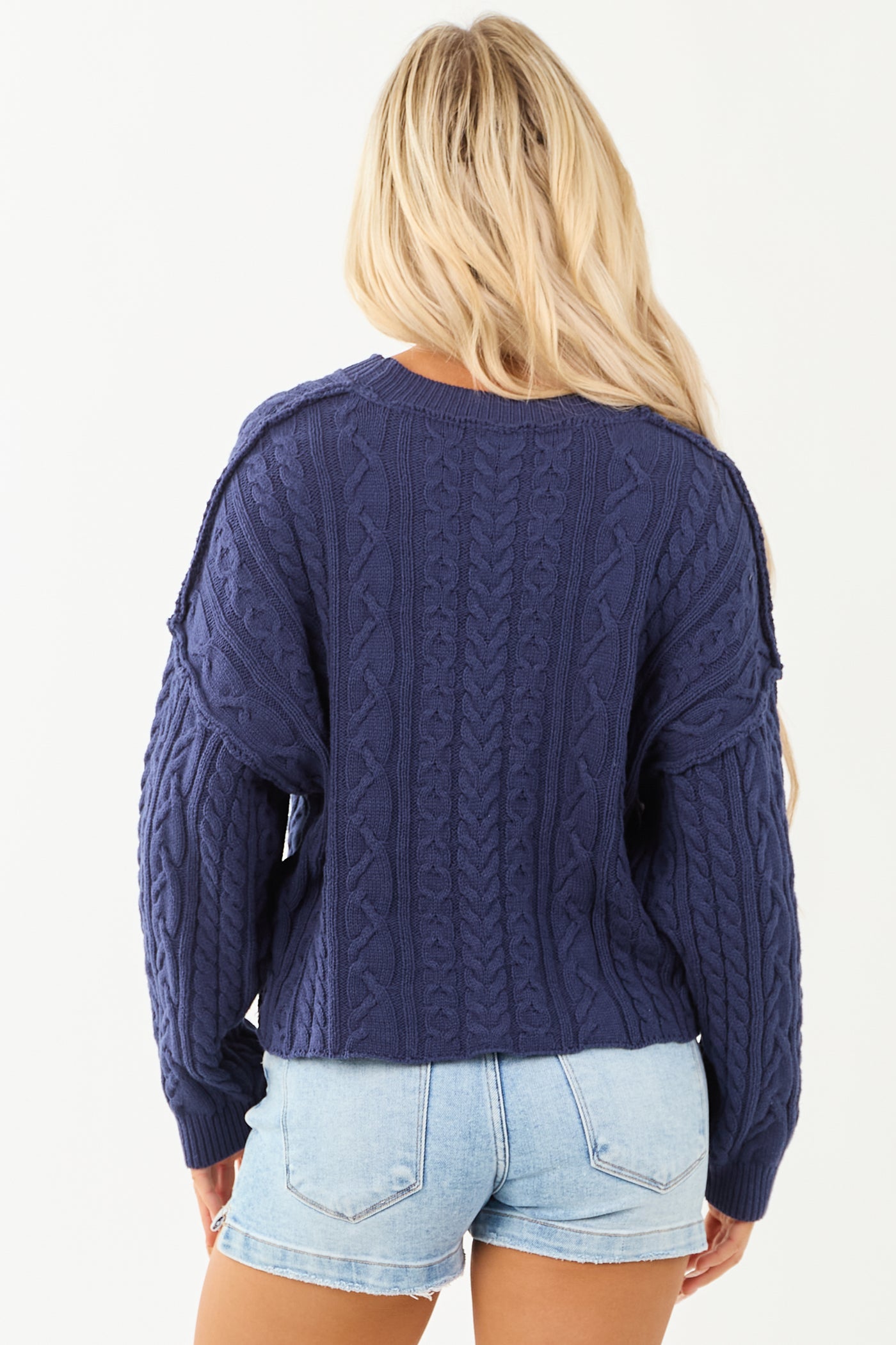 Navy Flag Detail Cable Knit Sweater