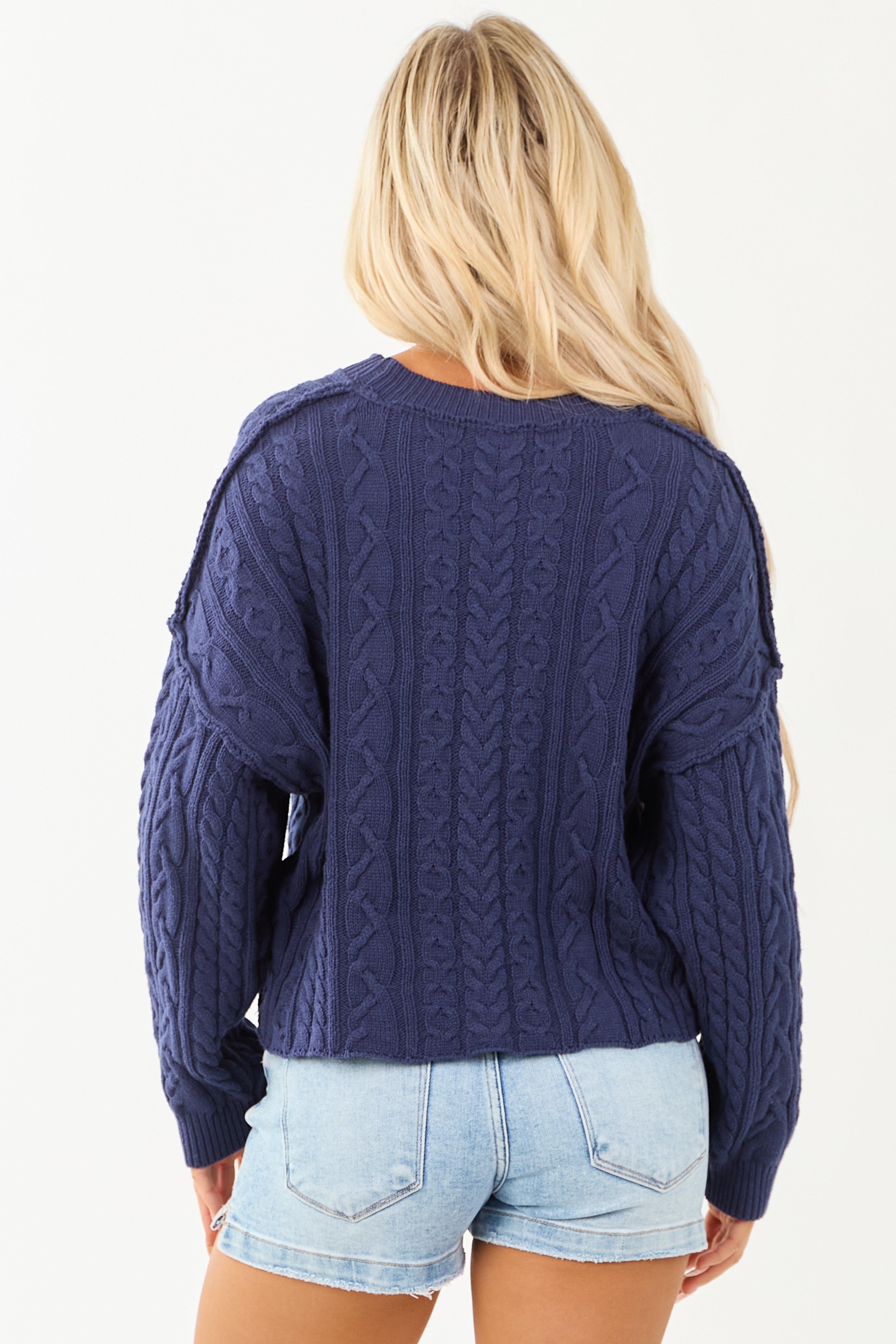 Navy Flag Detail Cable Knit Sweater
