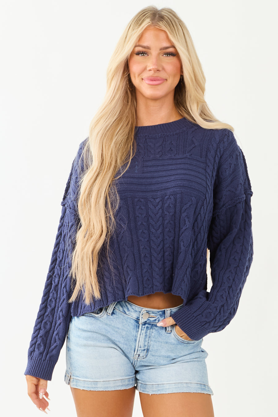 Navy Flag Detail Cable Knit Sweater