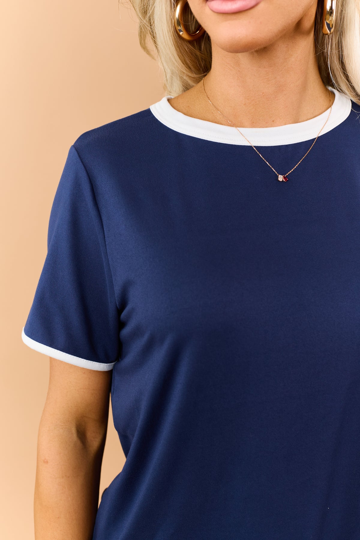Navy Blue Contrast Trim Knit Top and Skort Set