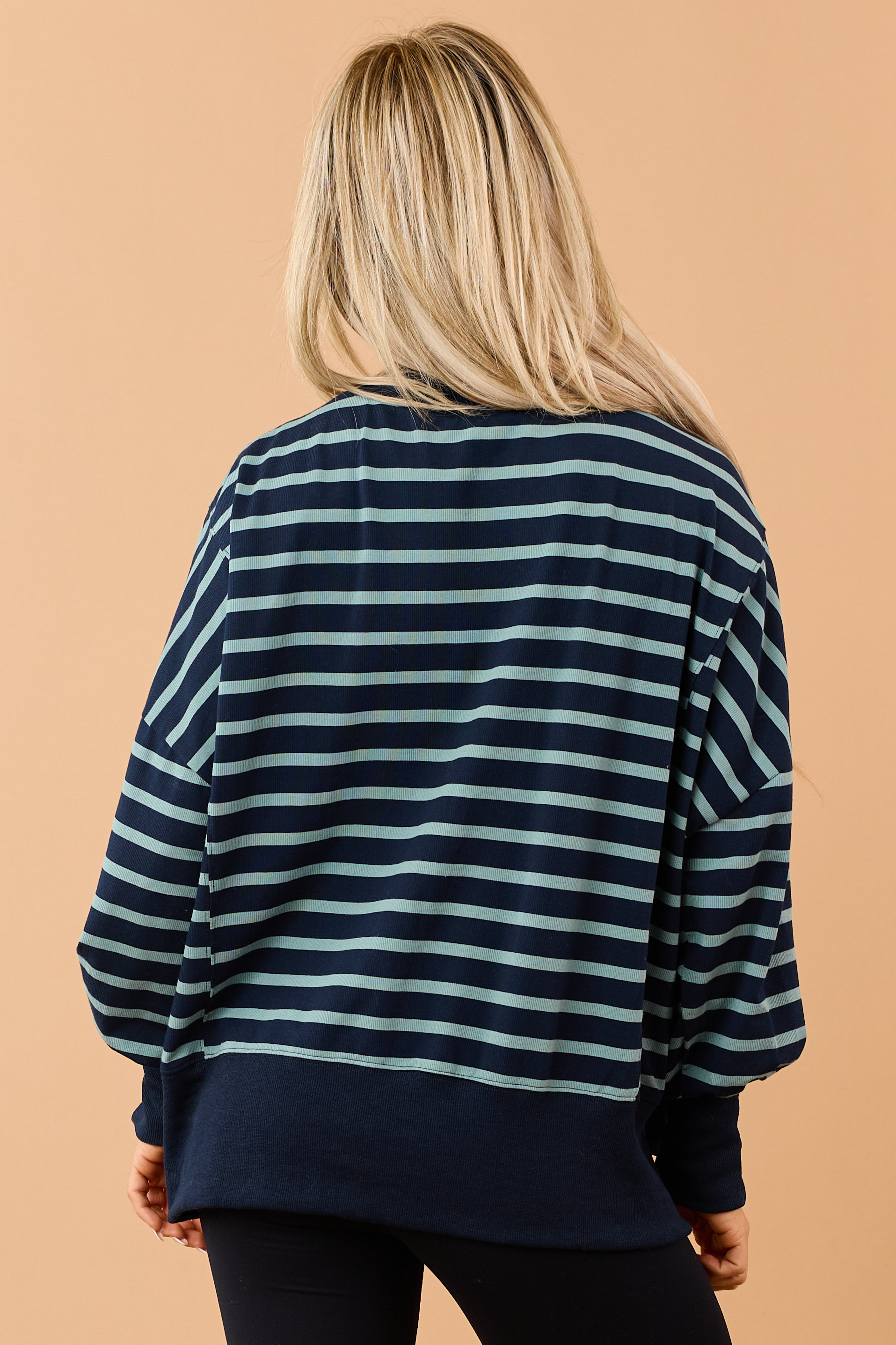 Navy Blue Striped Mock Neck Sweatshirt Top | Lime Lush Boutique