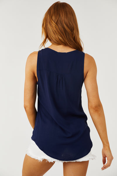 Navy Chest Pocket Lightweight Henley Tank Top