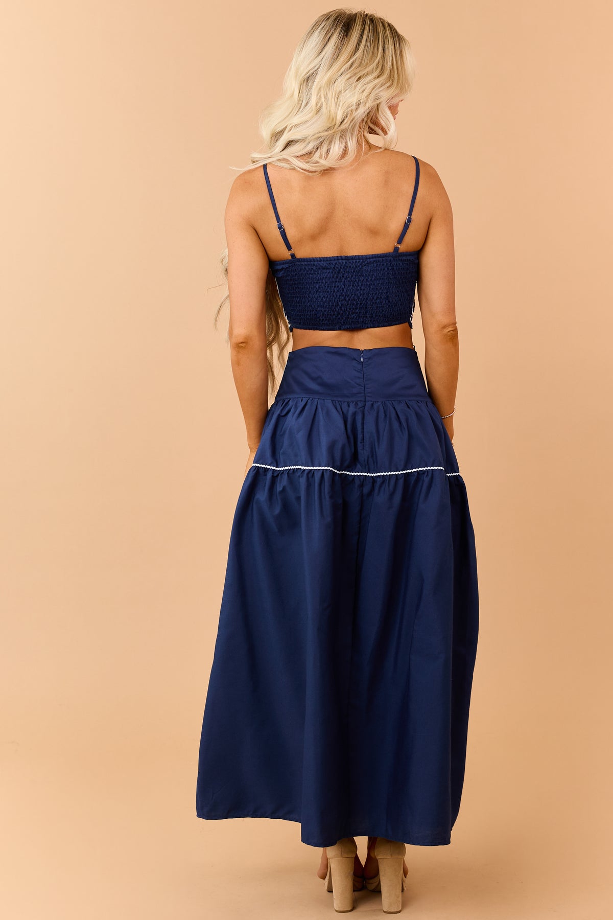 Navy Cotton Contrast Detail Tank Top and Skirt Set