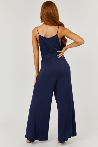 Navy Cowl Neck Sleeveless Wide Leg Jumpsuit