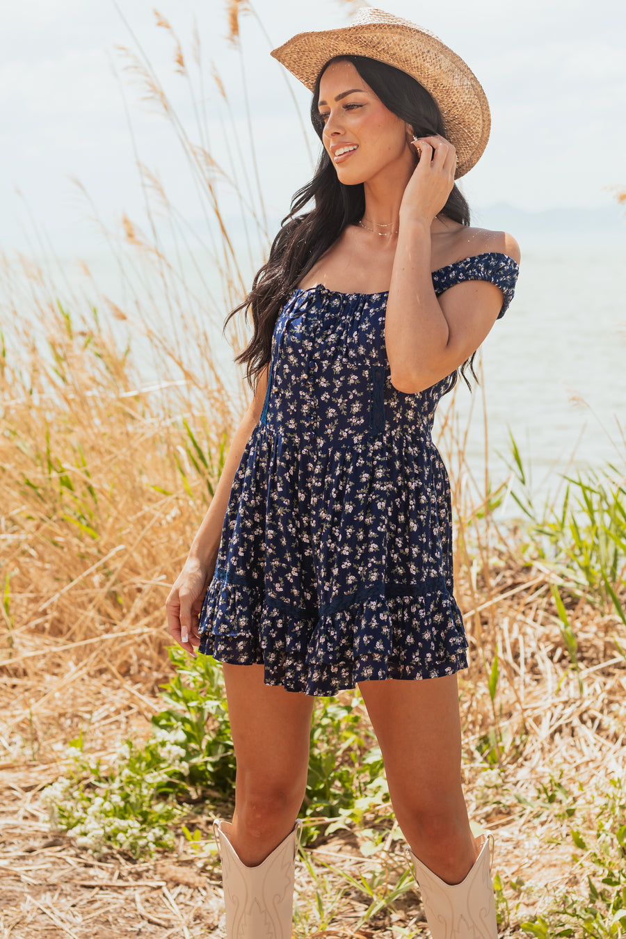Navy Ditsy Floral Sleeveless Mini Dress Style Romper