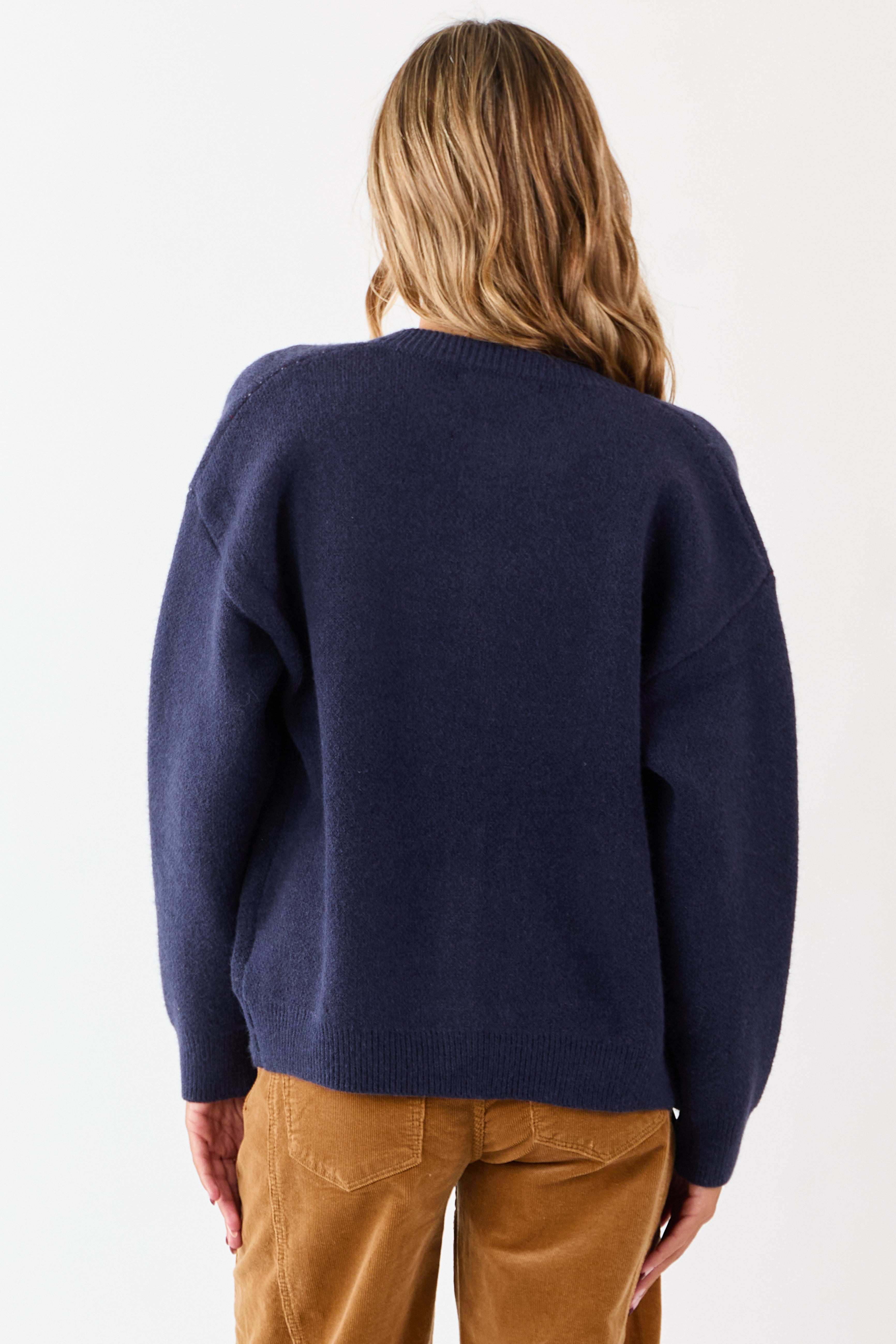 Navy Dog Graphic Knit Button Down Cardigan