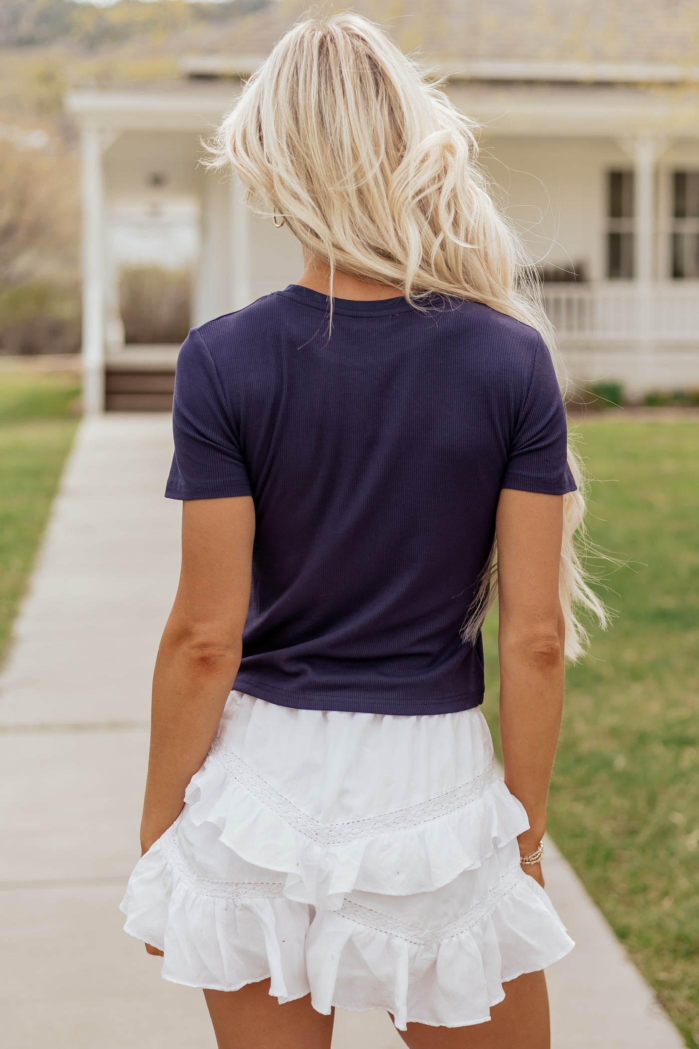Navy Embroidered USA Cocktail Knit Top
