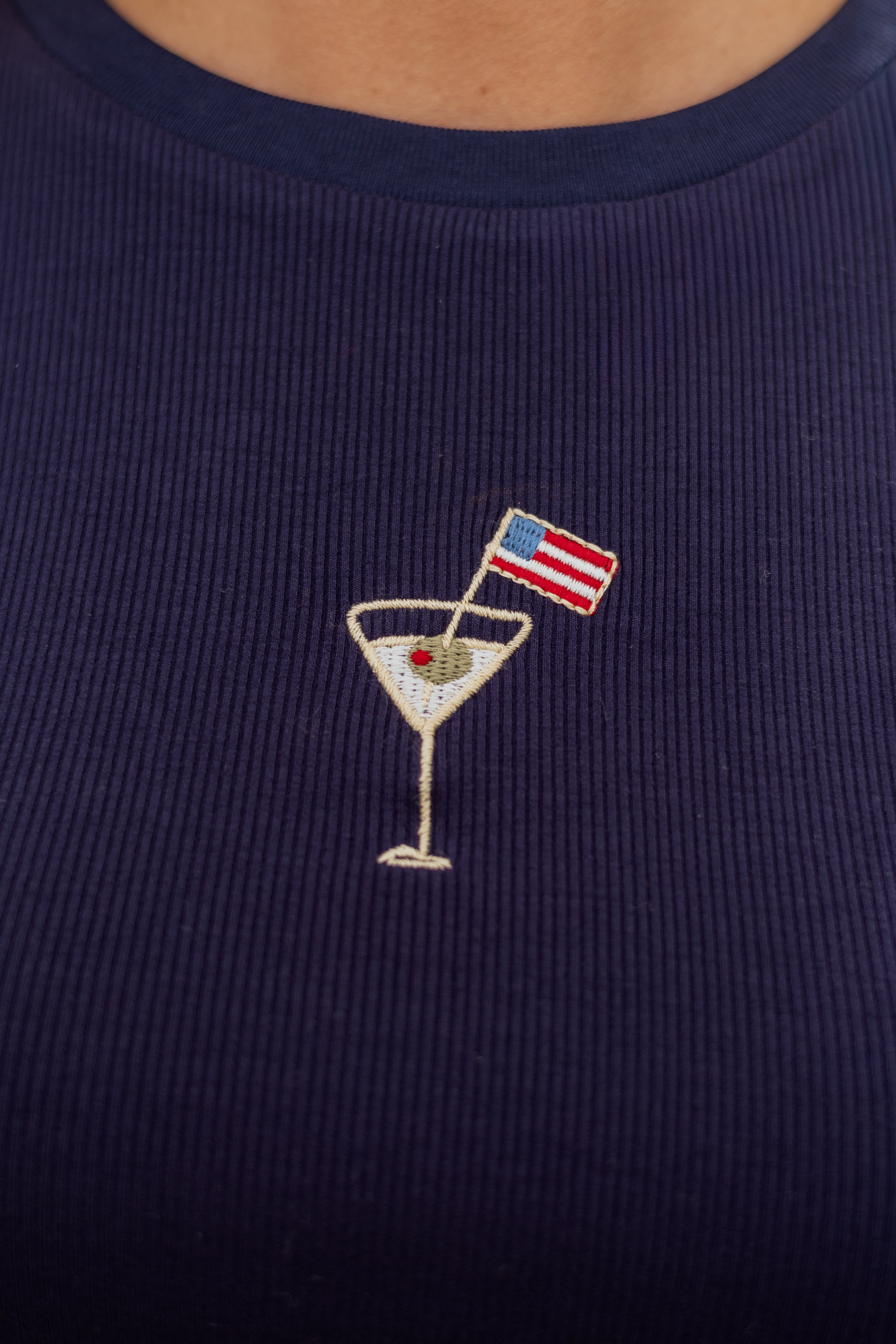 Navy Embroidered USA Cocktail Knit Top
