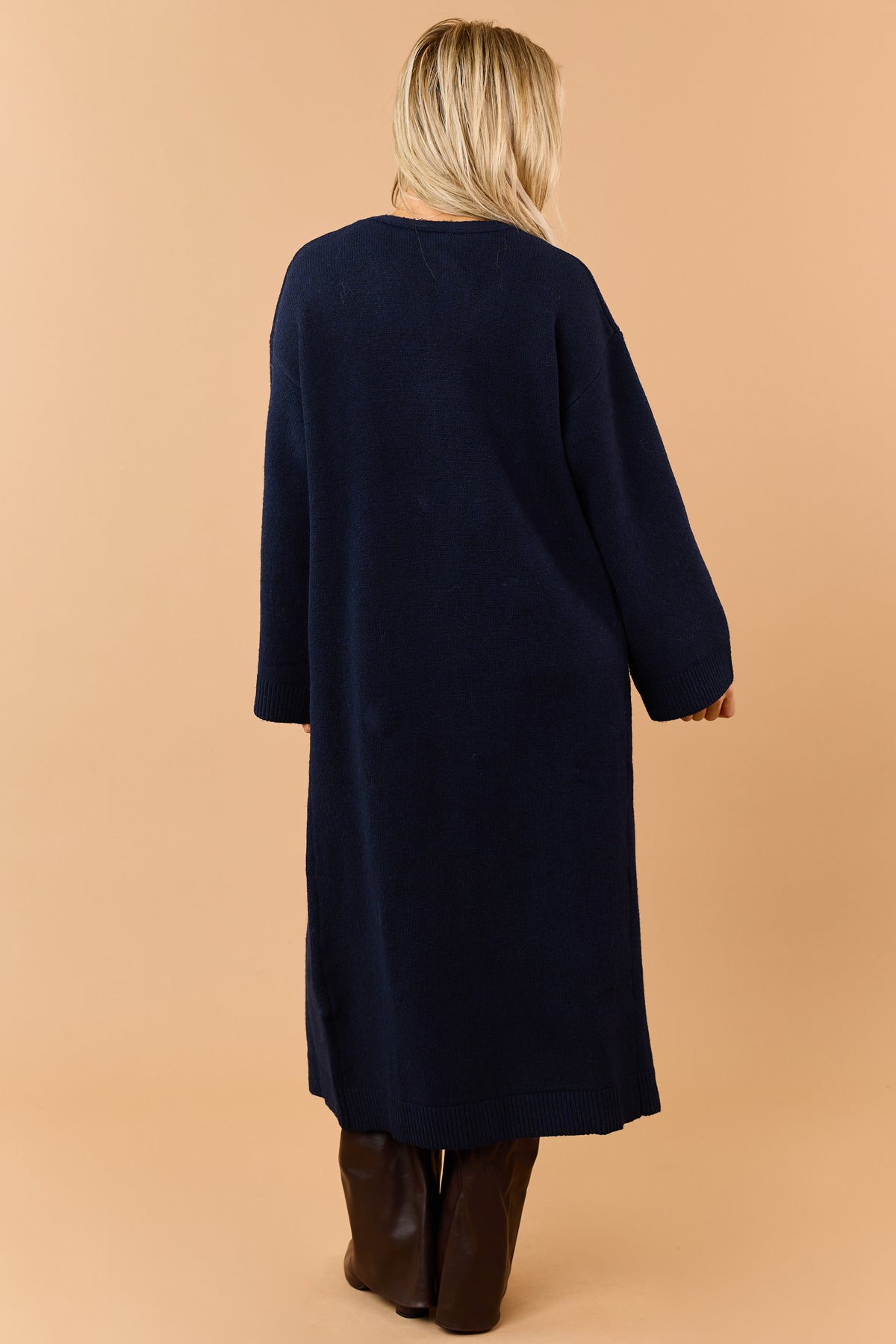 Navy Open Front Duster Sweater Cardigan
