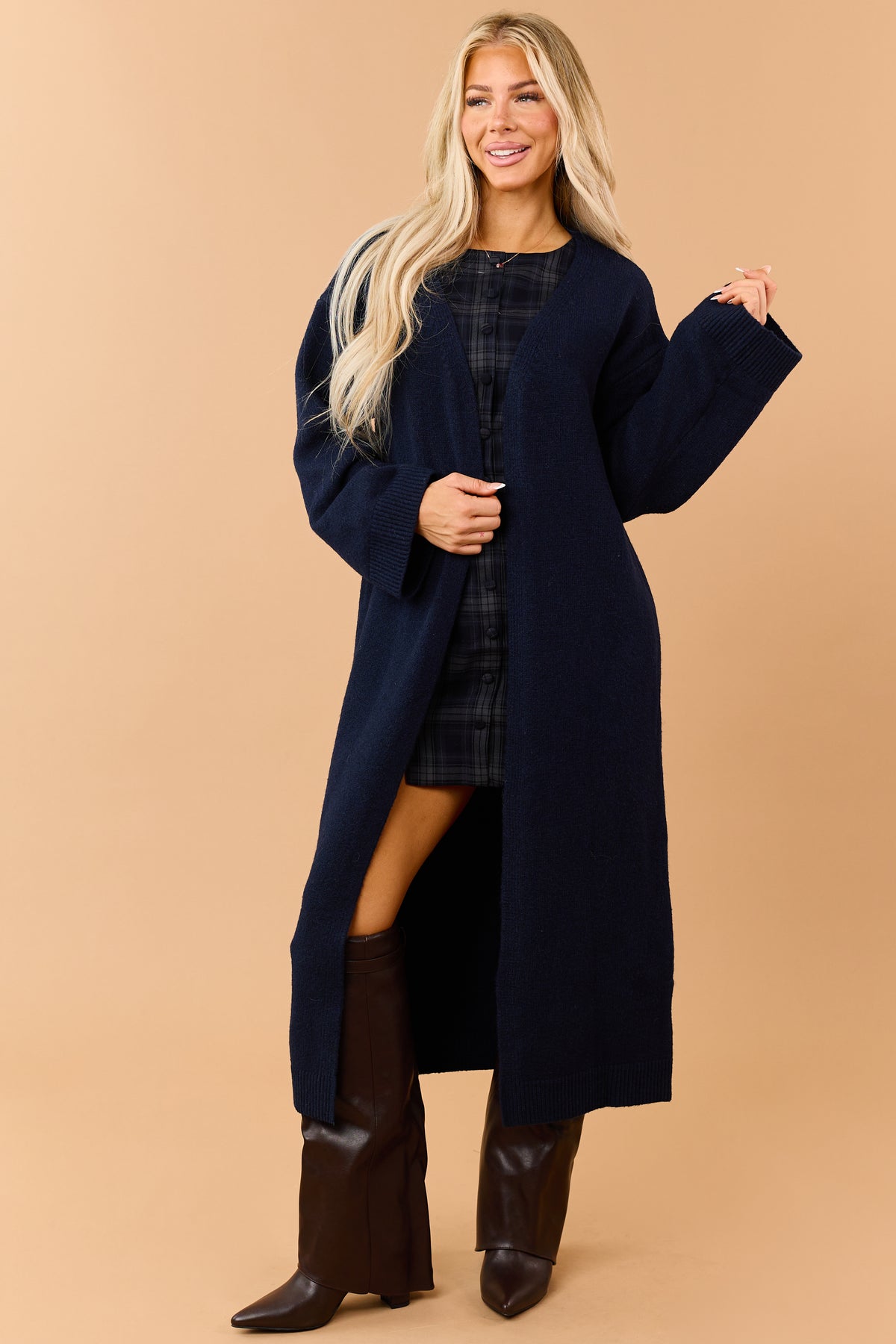 Navy Open Front Duster Sweater Cardigan