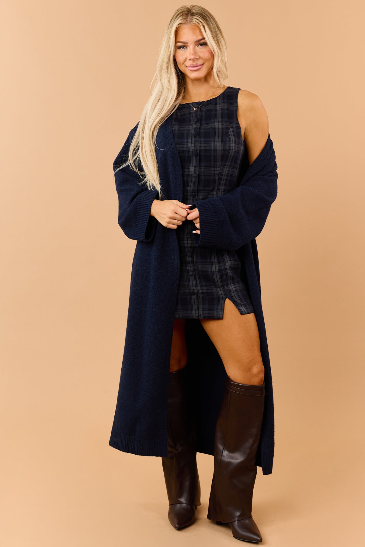 Navy Open Front Duster Sweater Cardigan