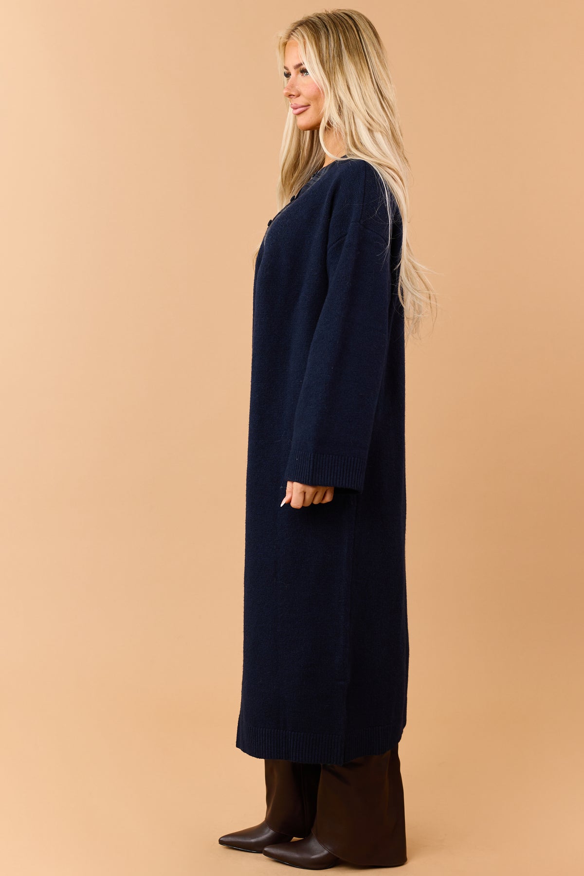 Navy Open Front Duster Sweater Cardigan