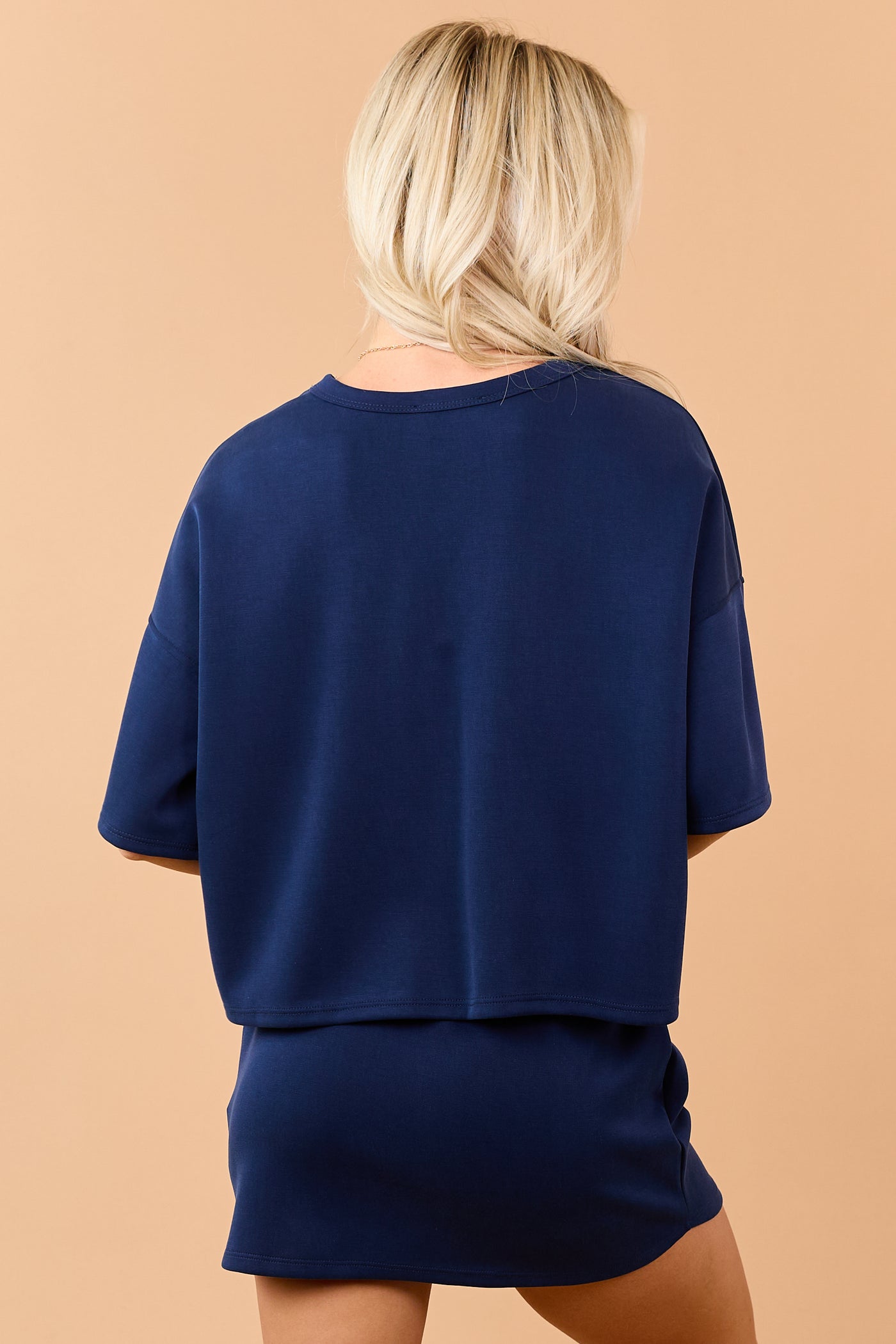 Navy Short Sleeve Soft Knit Top
