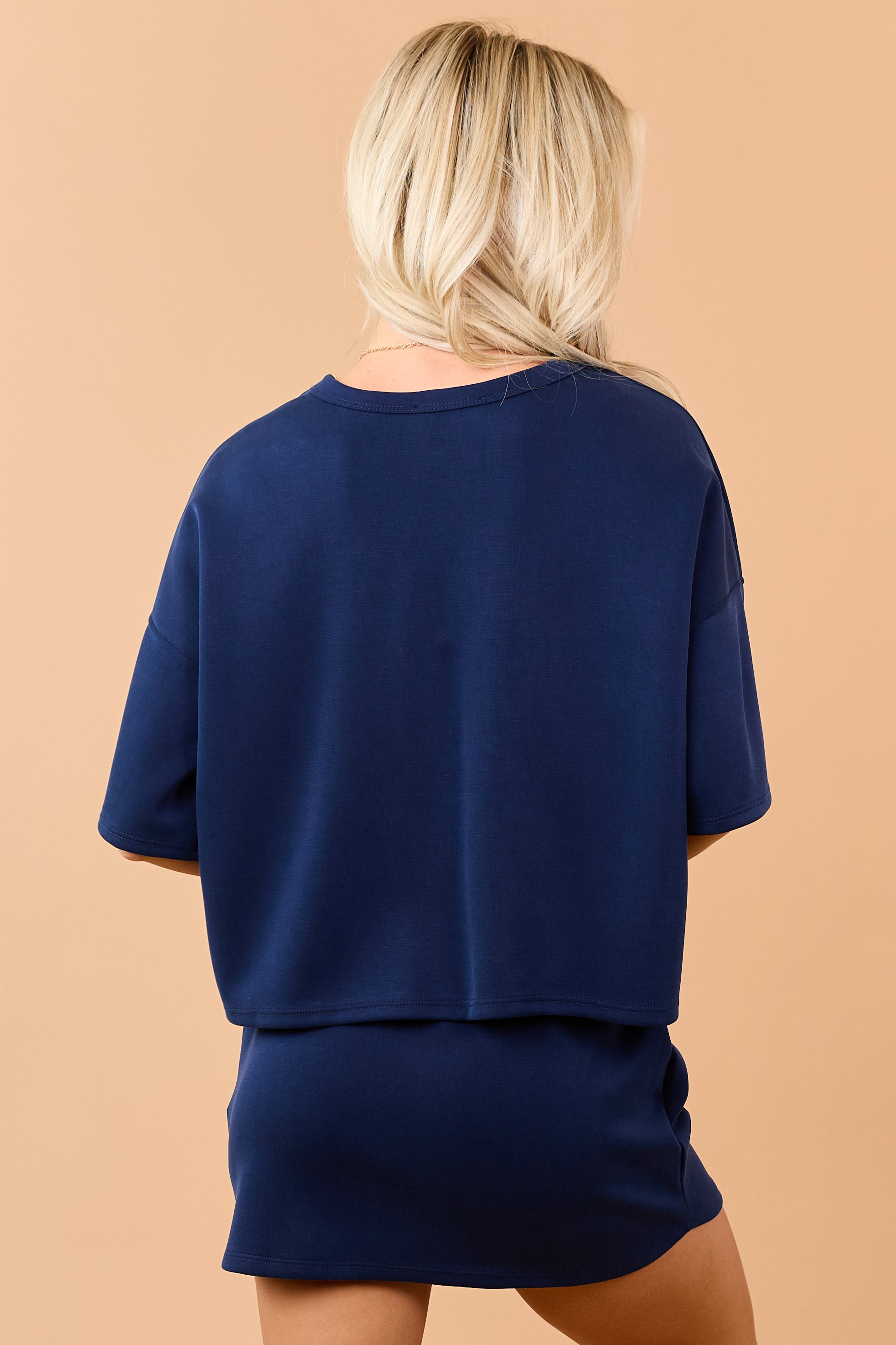 Navy Short Sleeve Soft Knit Top