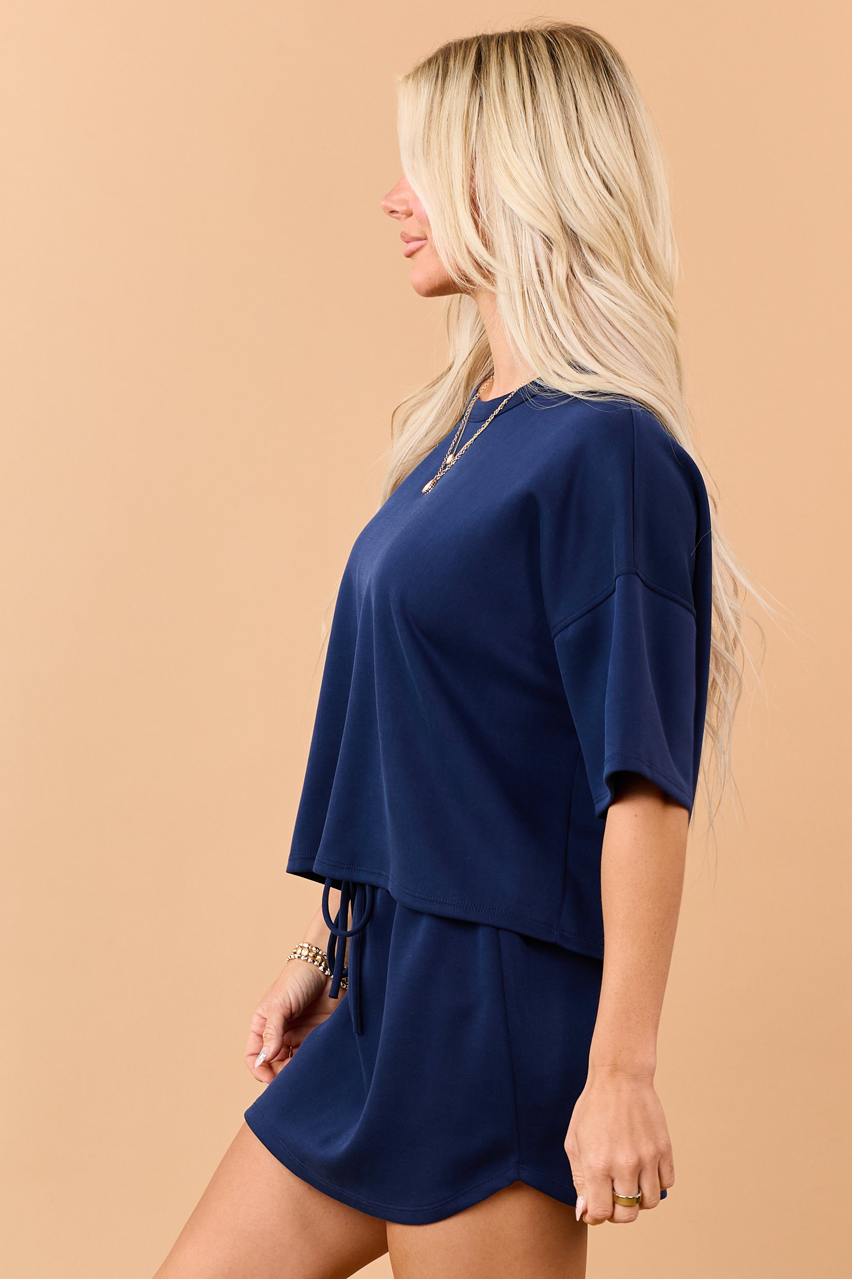 Navy Short Sleeve Soft Knit Top