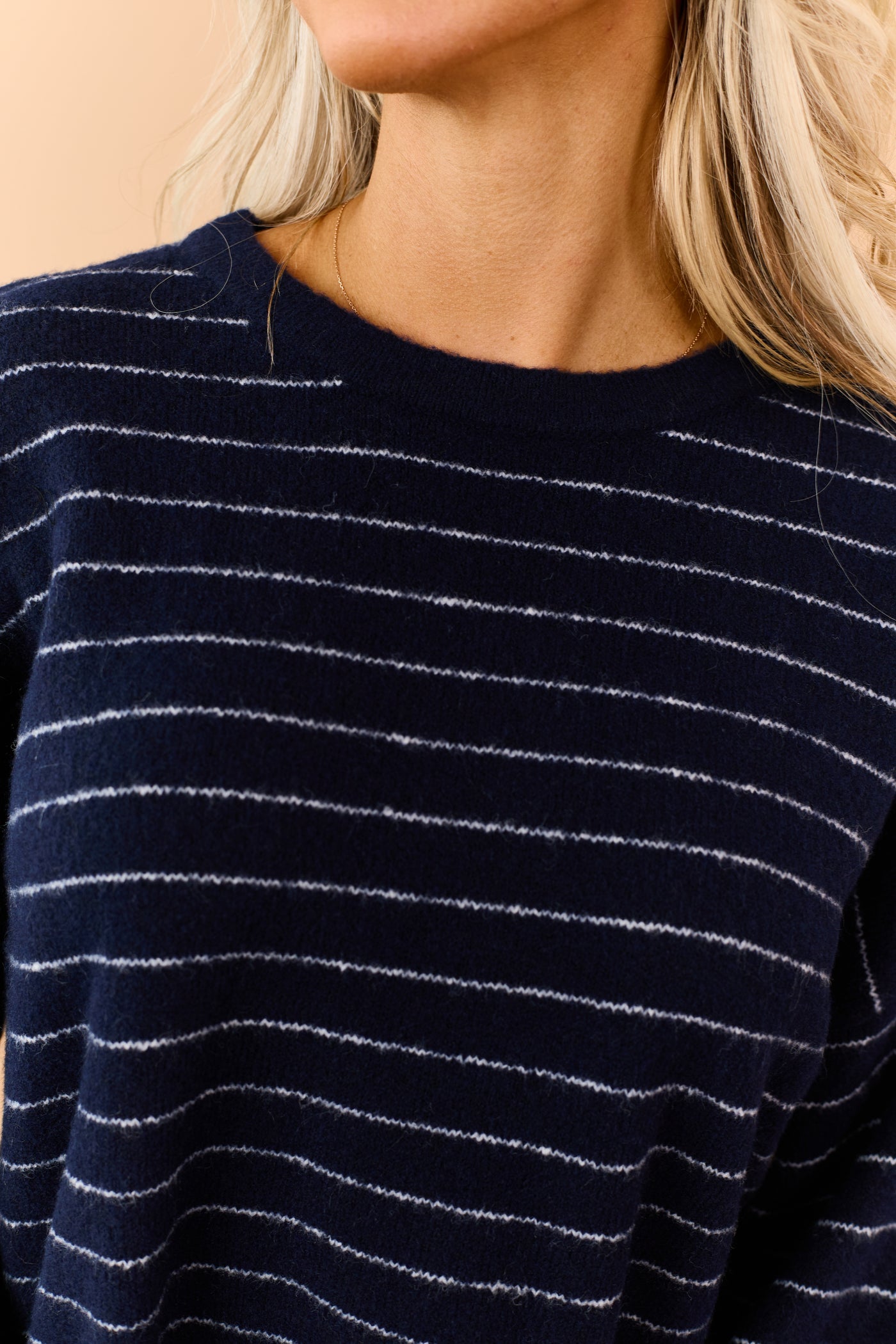 Navy Striped Brushed Knit Relaxed Sweater
