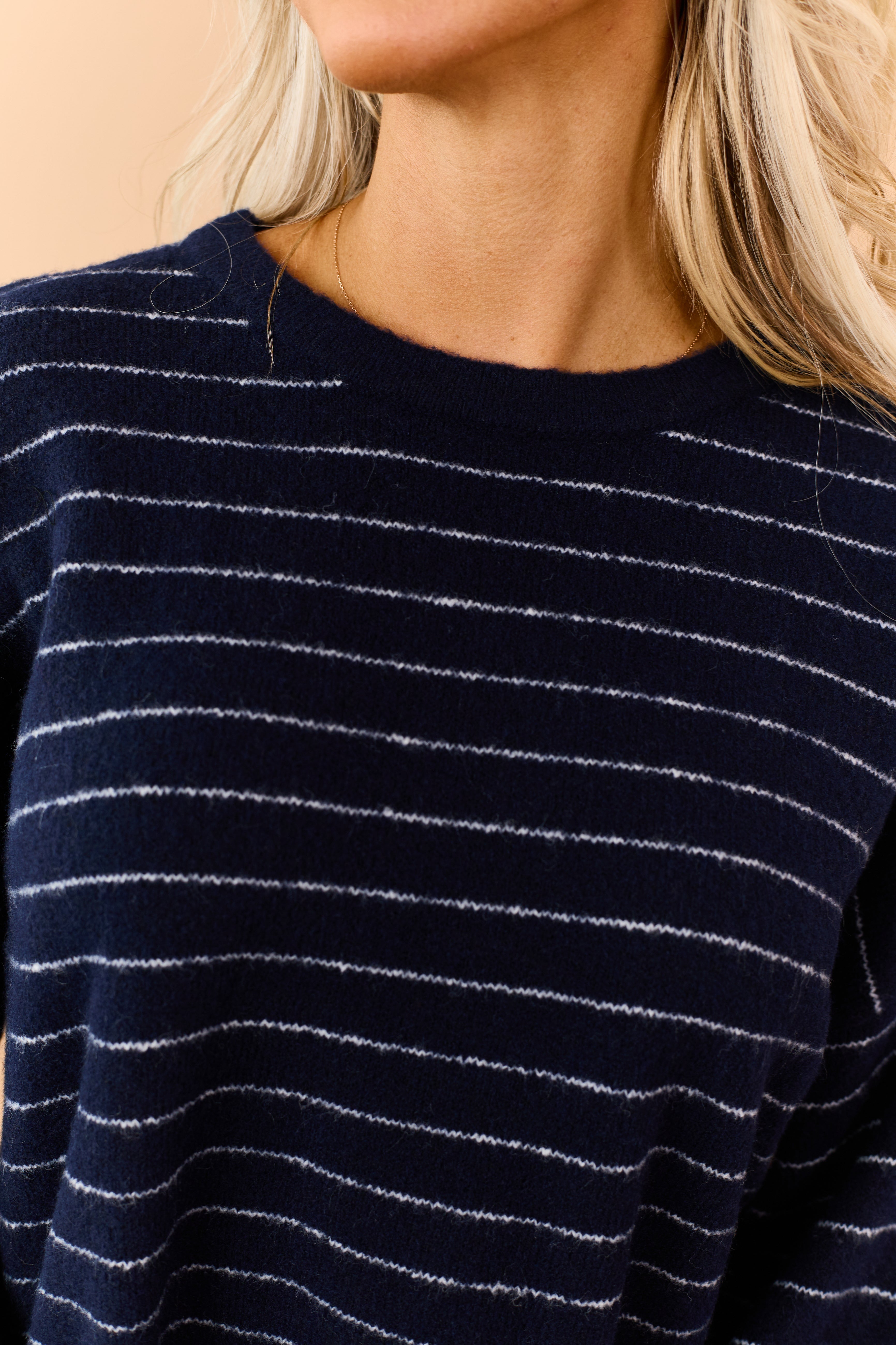 Navy Striped Brushed Knit Relaxed Sweater