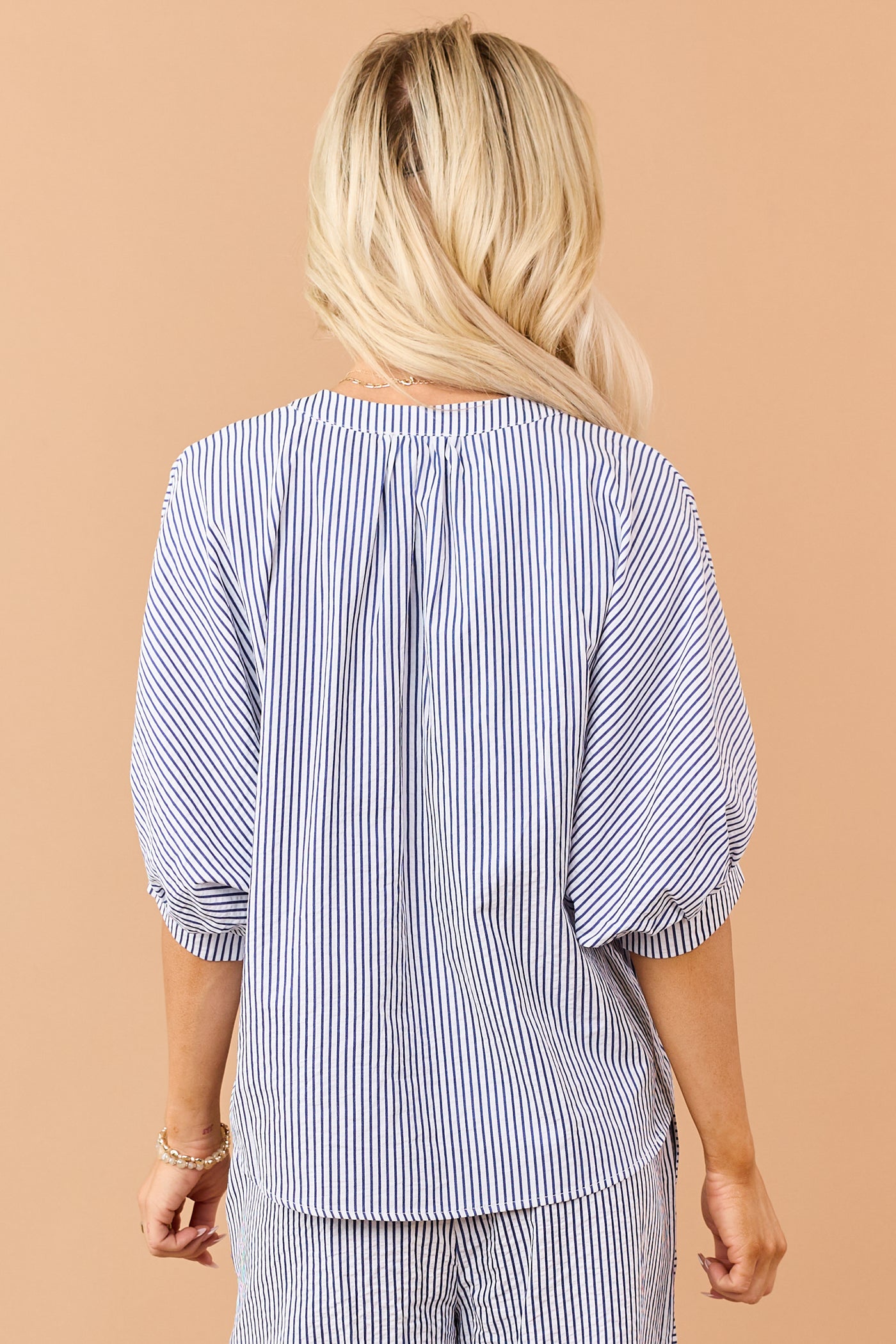Navy Striped Button Down Dolman Sleeve Top