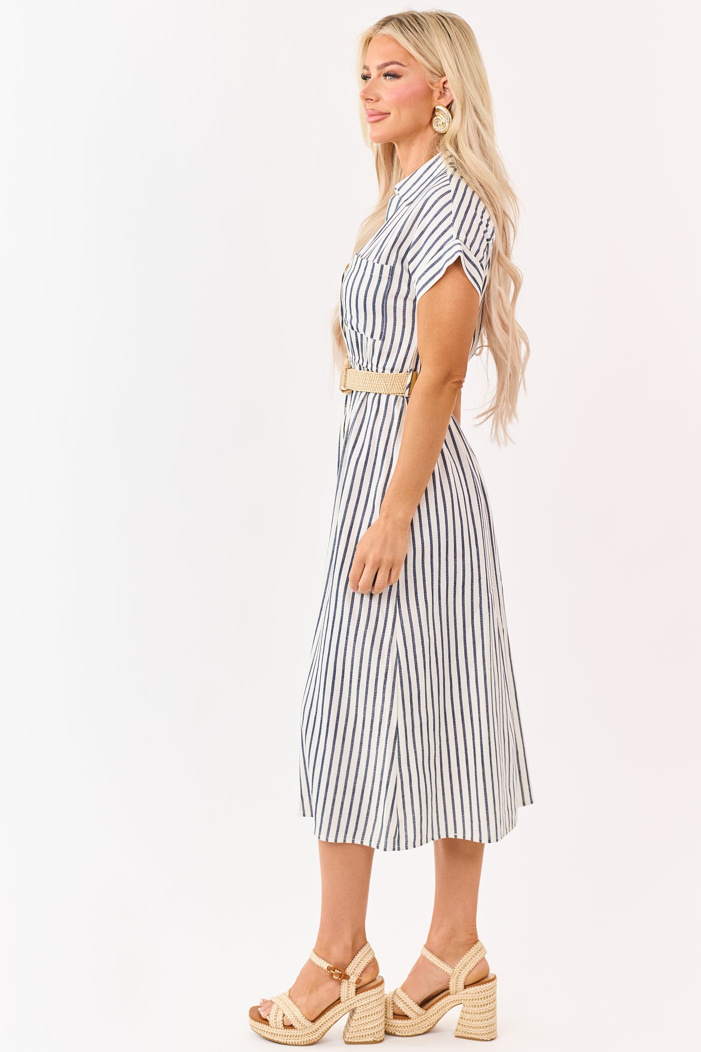 Navy Striped Button Down Midi Dress with Belt | Lime Lush Boutique Navy Striped Button Down Midi Dress with Belt | Lime Lush Boutique
