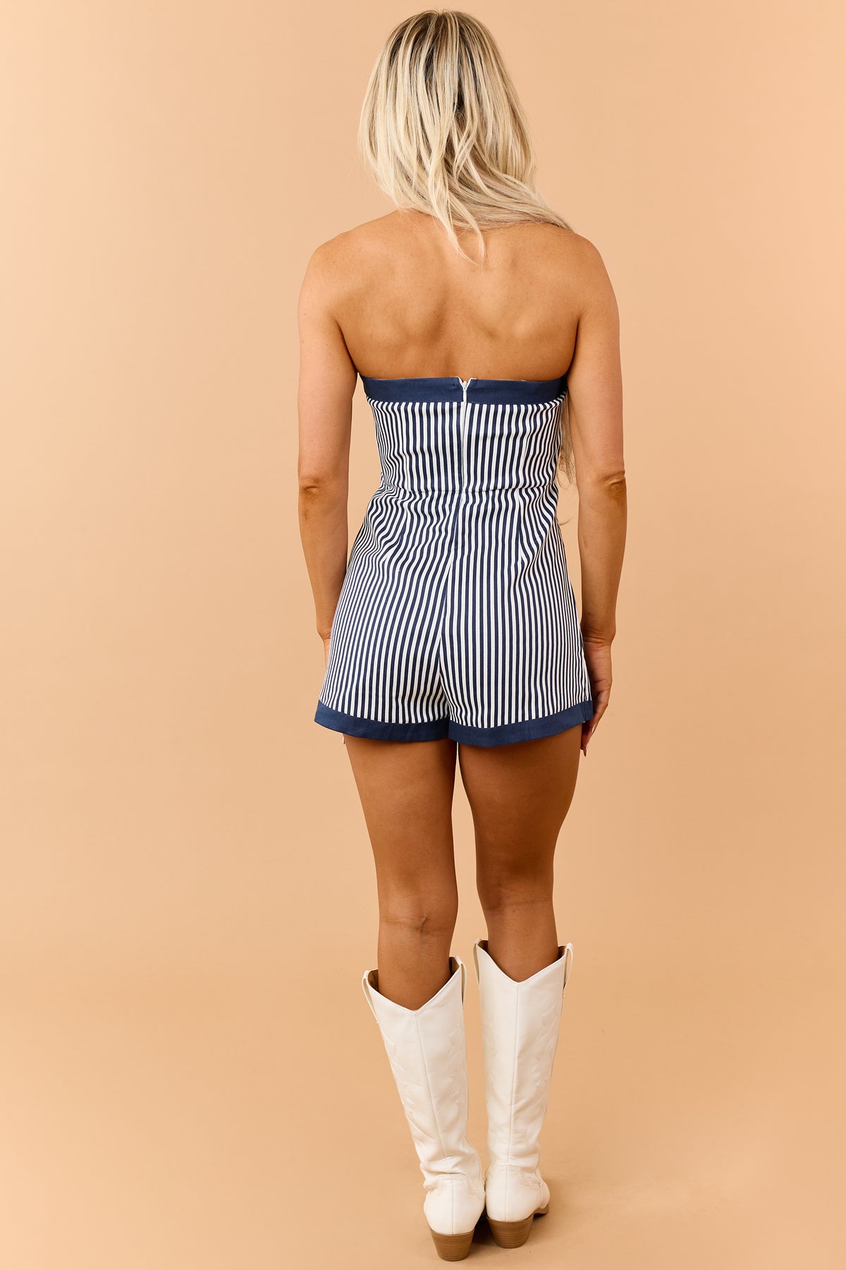 Navy Striped Denim Wrap Around Romper