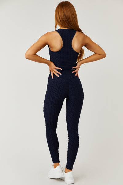 Navy Textured Racerback Crop Top and Leggings Set