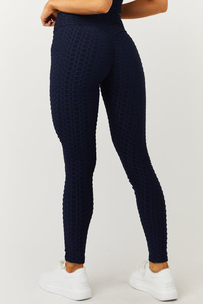 Navy Textured Racerback Crop Top and Leggings Set