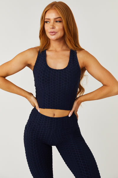 Navy Textured Racerback Crop Top and Leggings Set