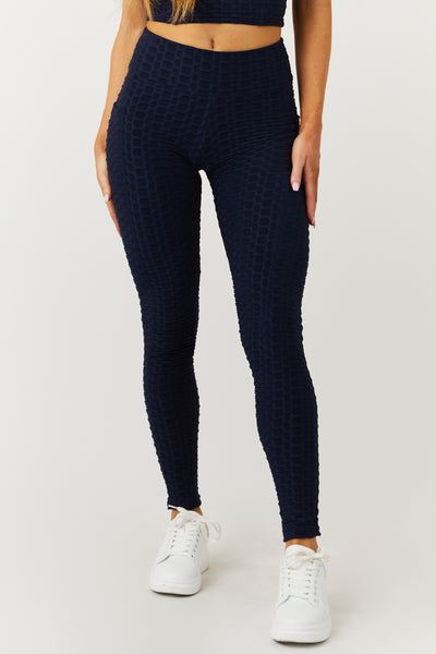 Navy Textured Racerback Crop Top and Leggings Set