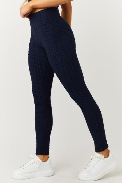 Navy Textured Racerback Crop Top and Leggings Set