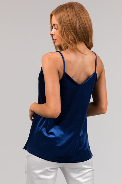 Navy V Neck Velvet Swing Cami