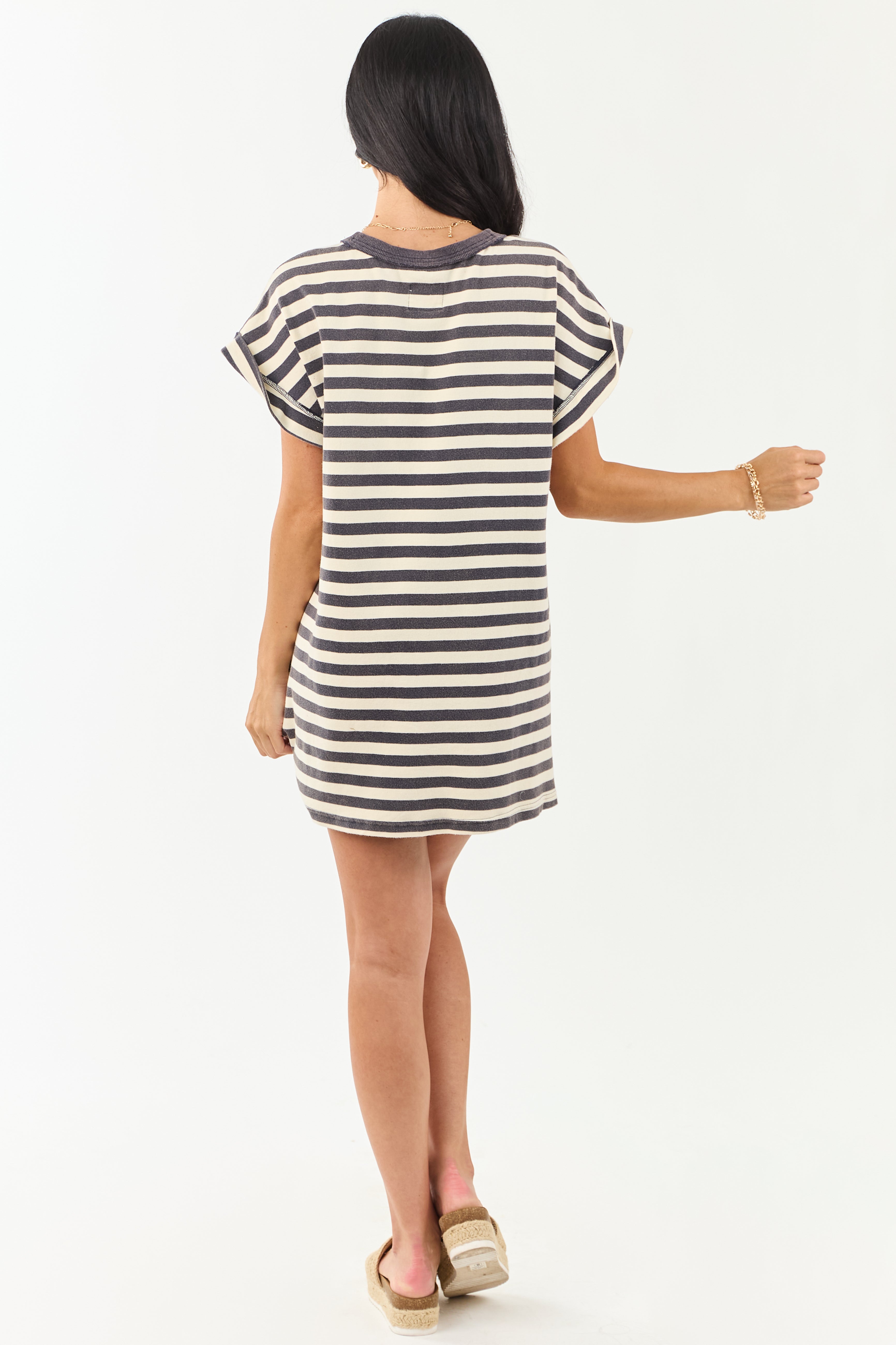 Navy and Cream Striped Cotton Tee Shirt Dress