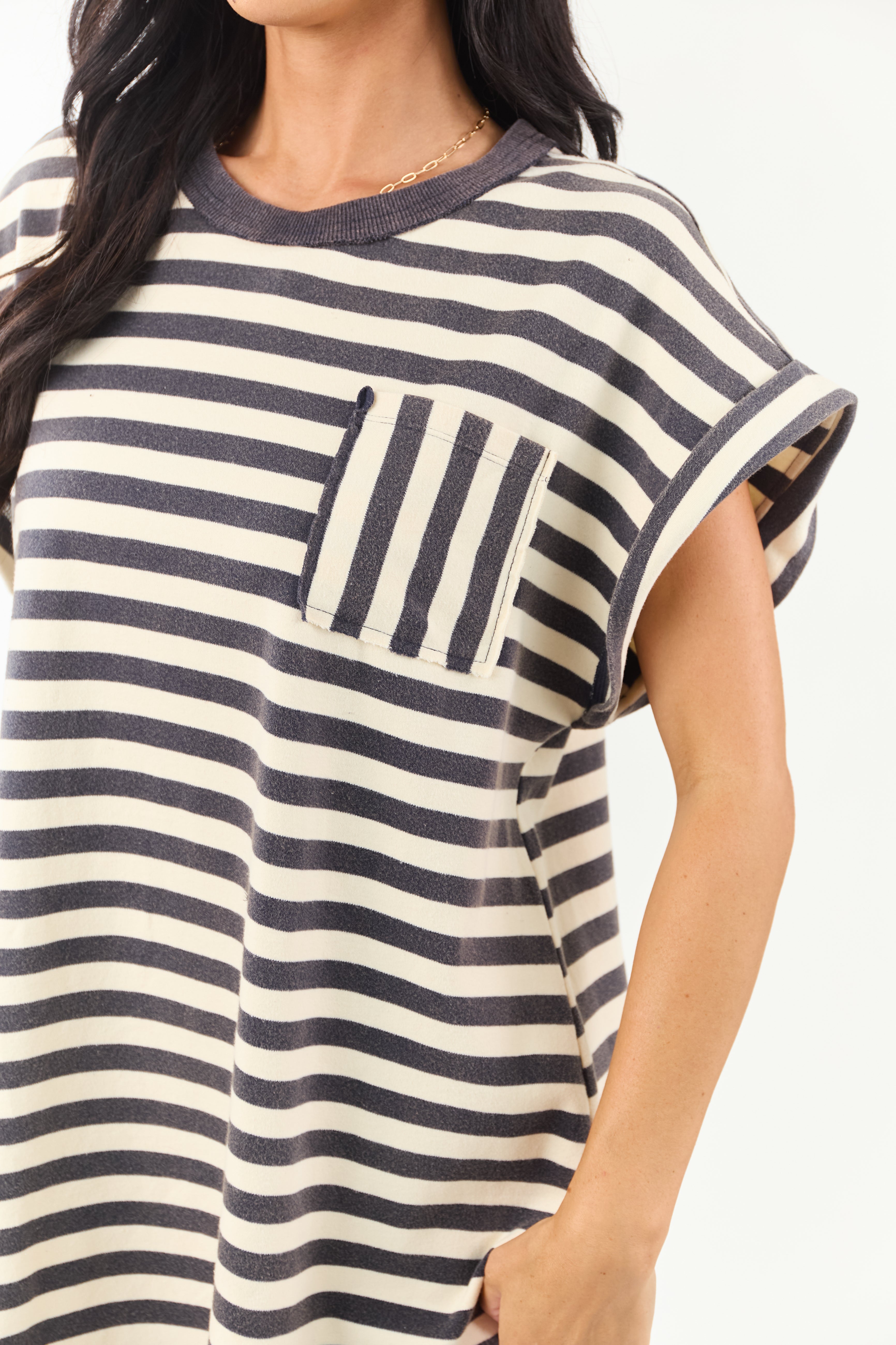 Navy and Cream Striped Cotton Tee Shirt Dress