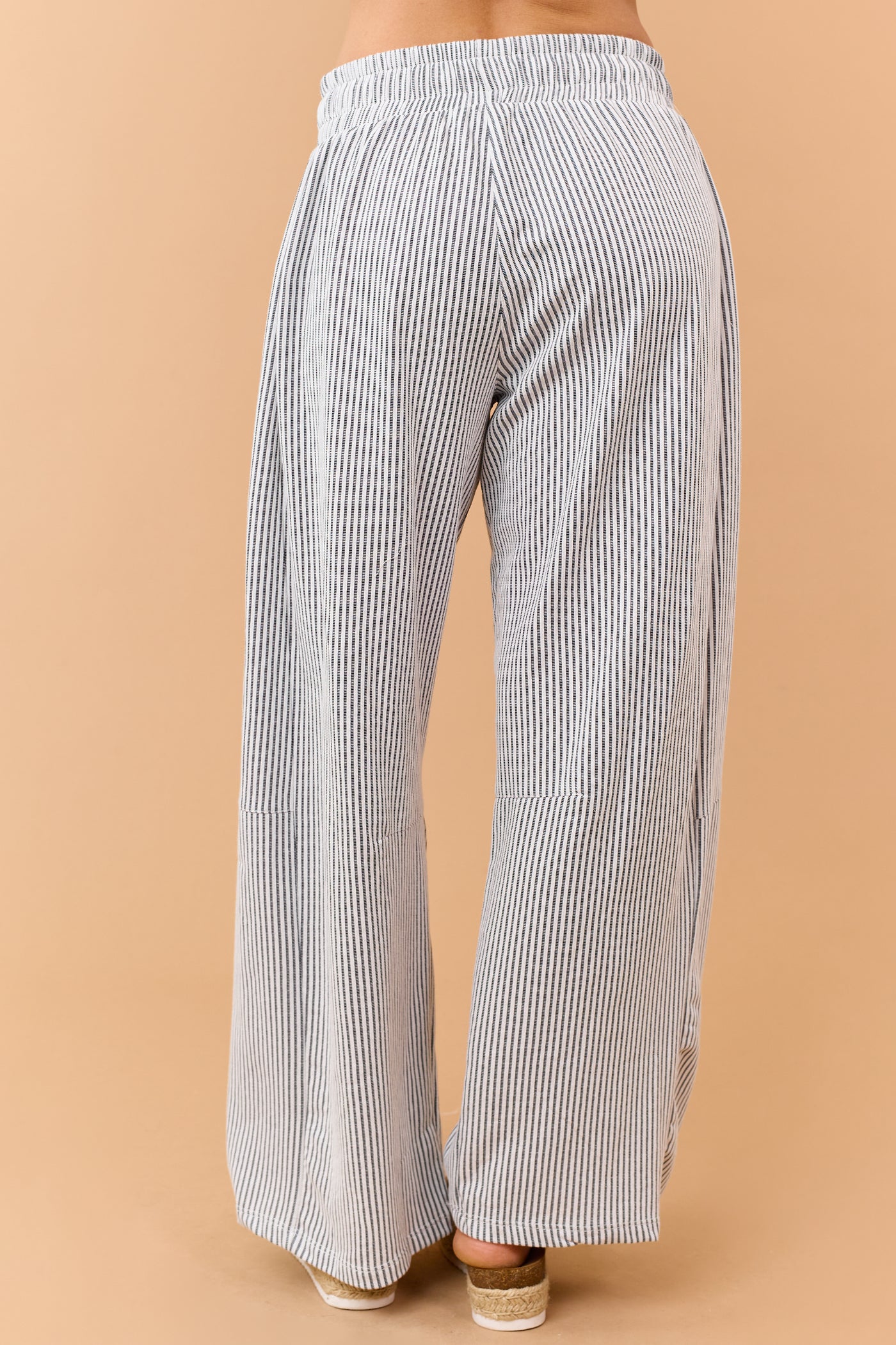 Navy and Cream Striped Wide Leg Pants