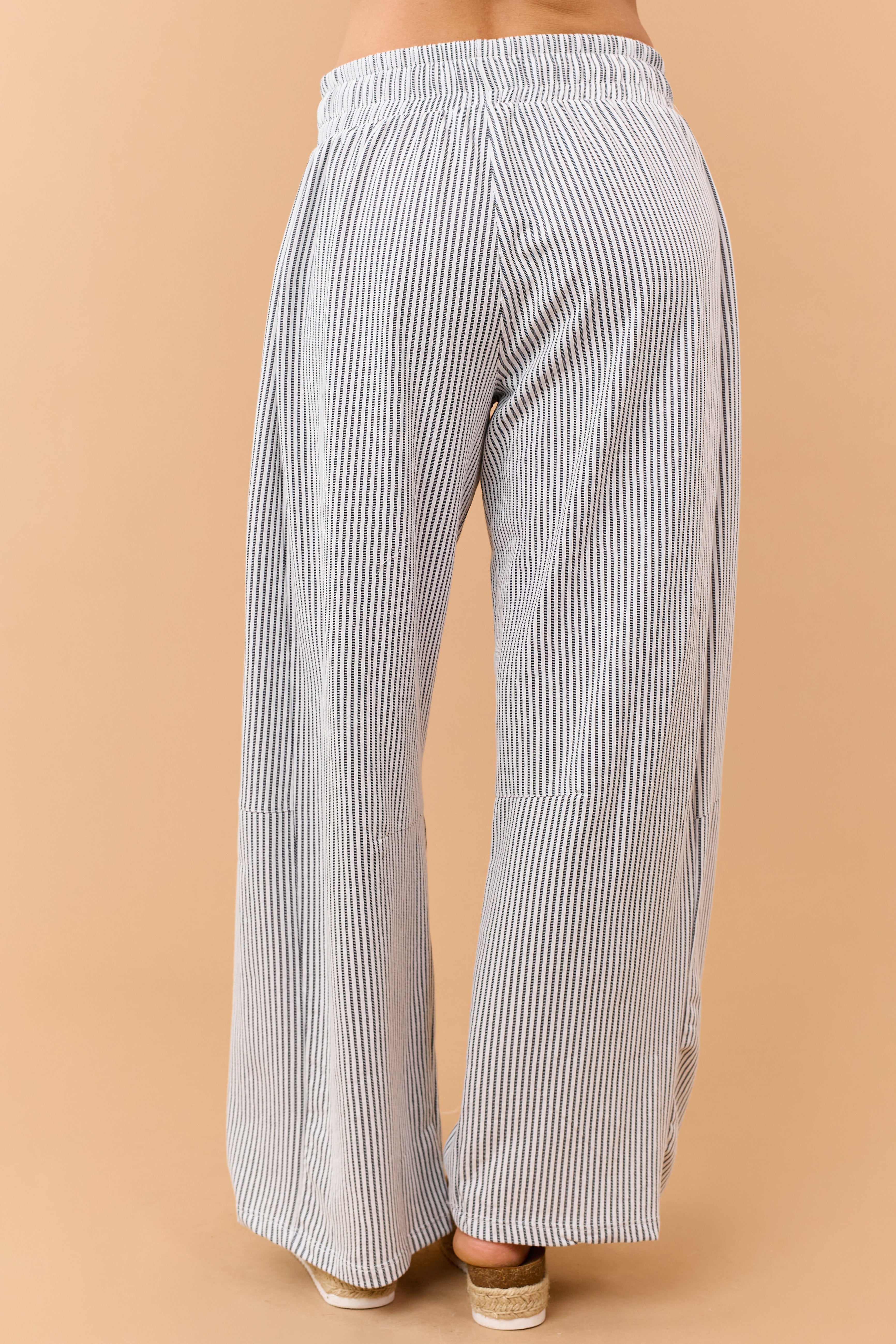Navy and Cream Striped Wide Leg Pants