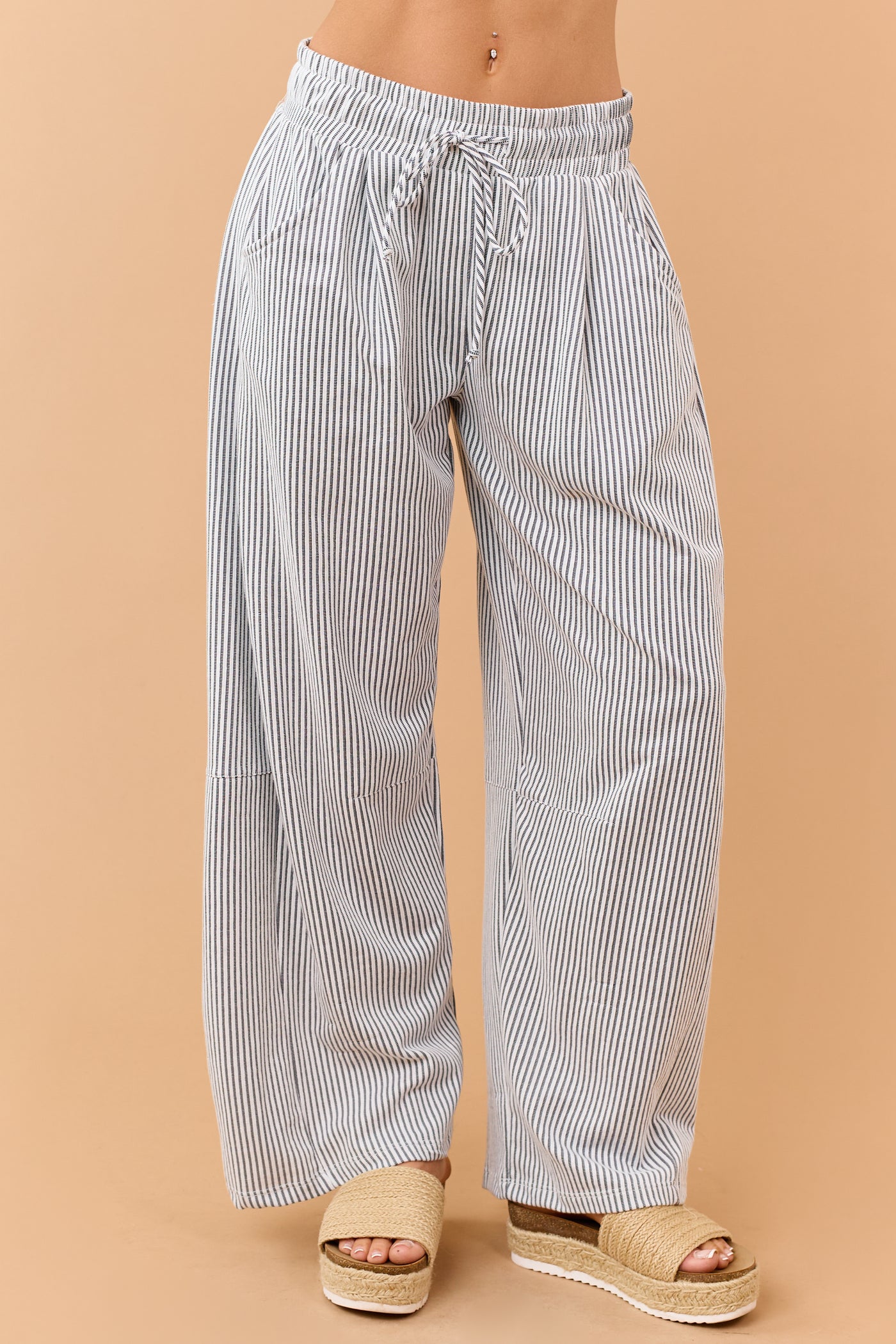 Navy and Cream Striped Wide Leg Pants