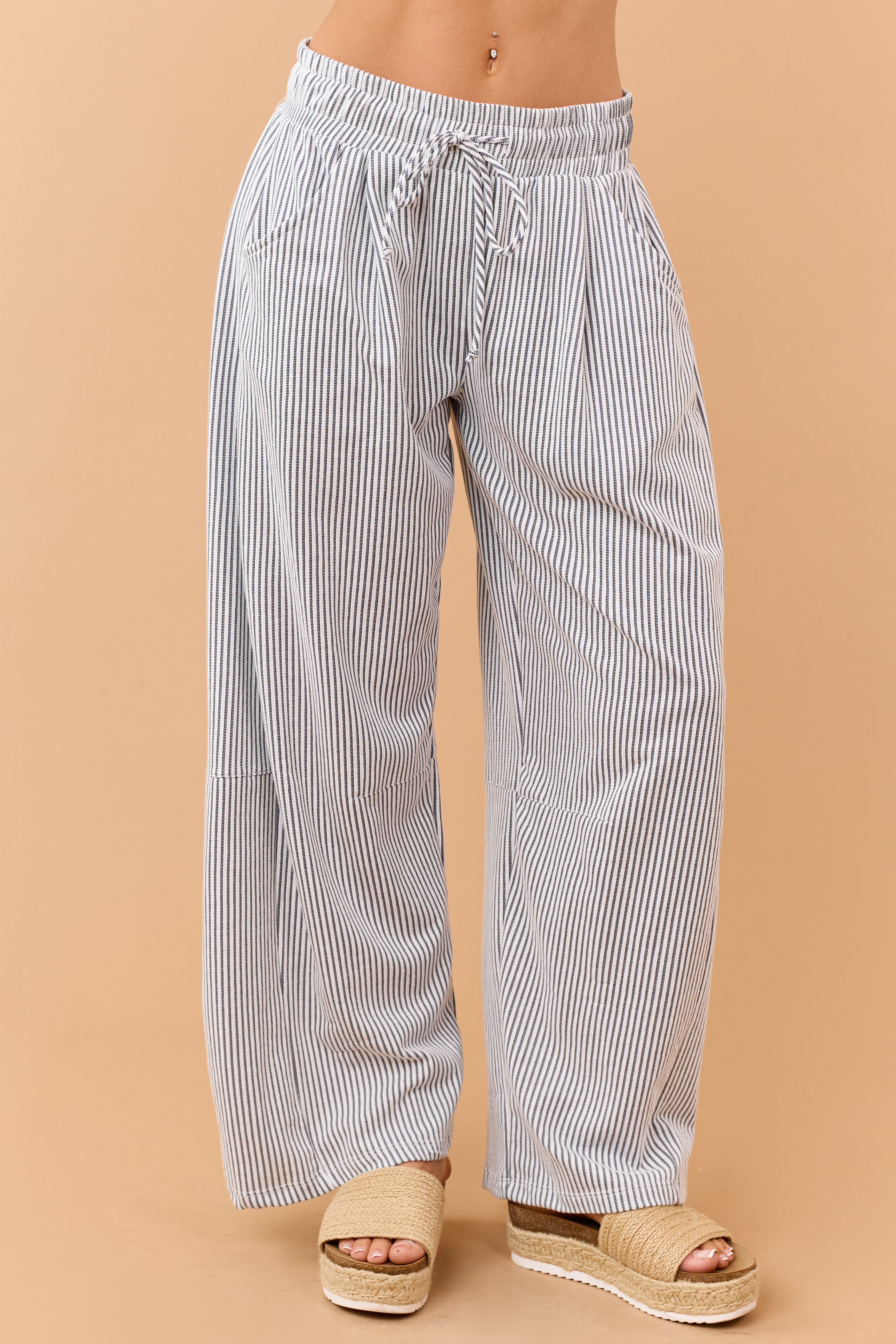 Navy and Cream Striped Wide Leg Pants