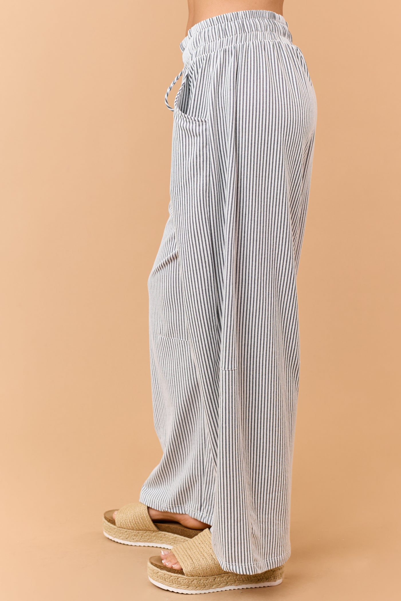 Navy and Cream Striped Wide Leg Pants