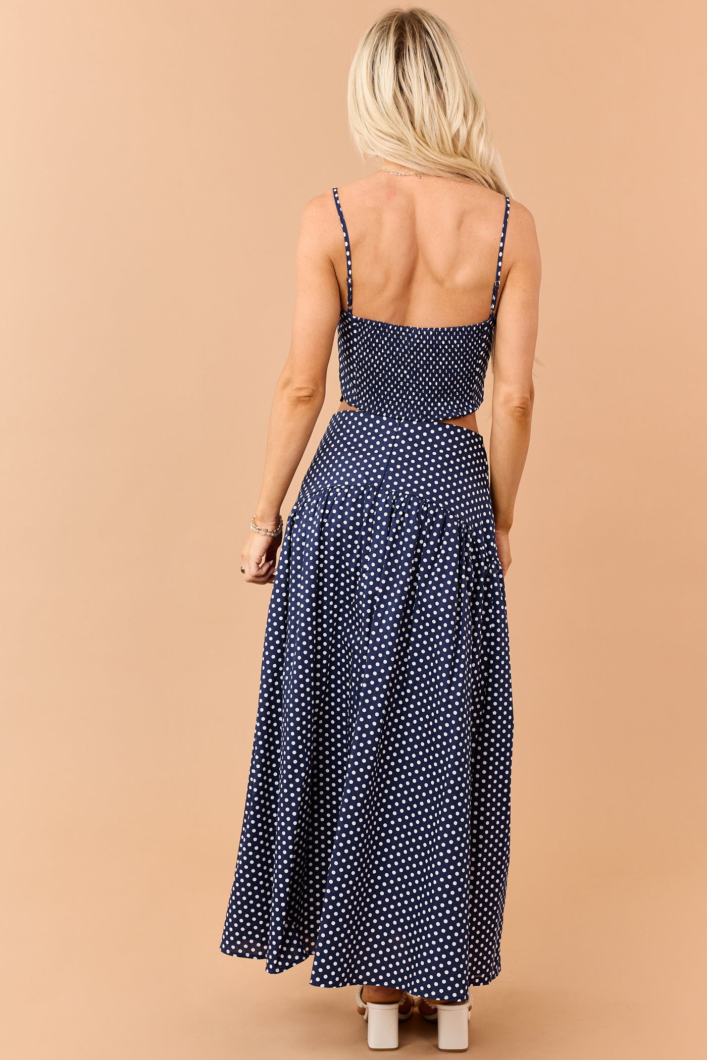 Navy and White Polka Dot Cotton Maxi Skirt