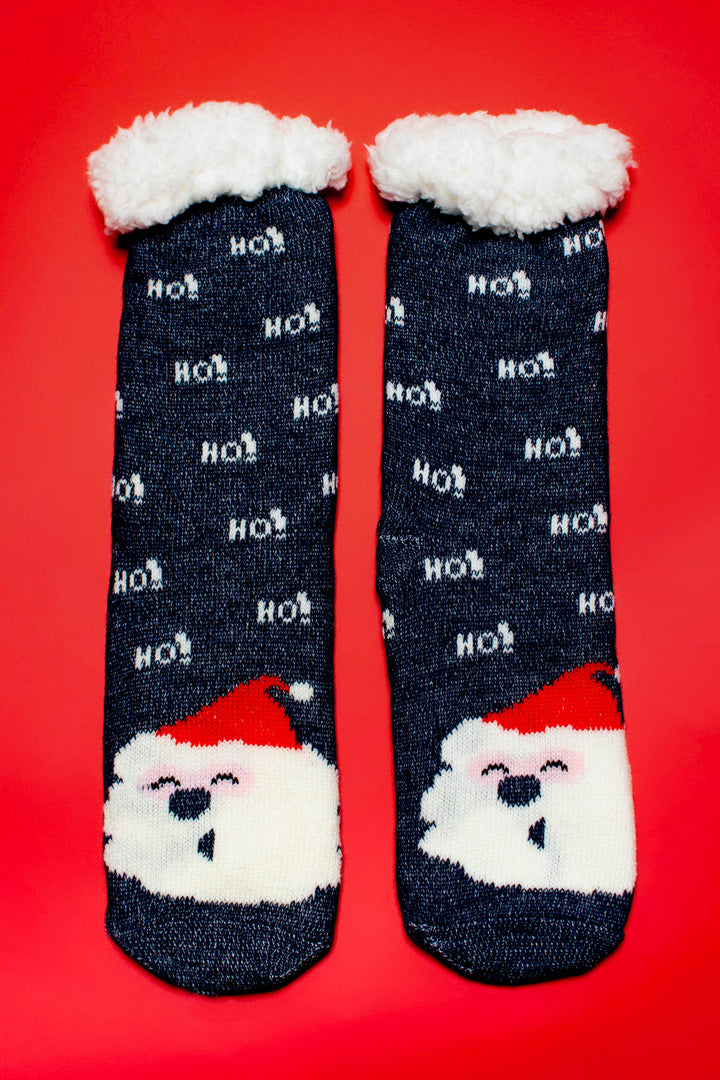 Navy Santa Thick Sherpa Socks