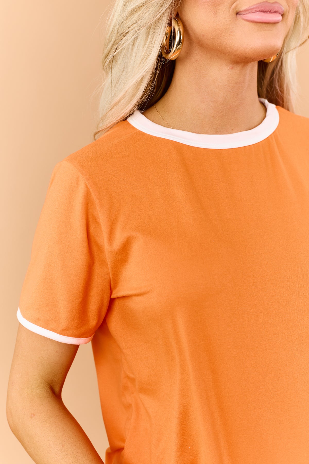 Neon Orange Contrast Trim Knit Top and Skort Set