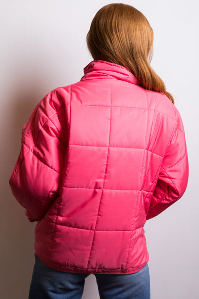 Neon Pink Funnel Neck Zip Up Puffer Jacket