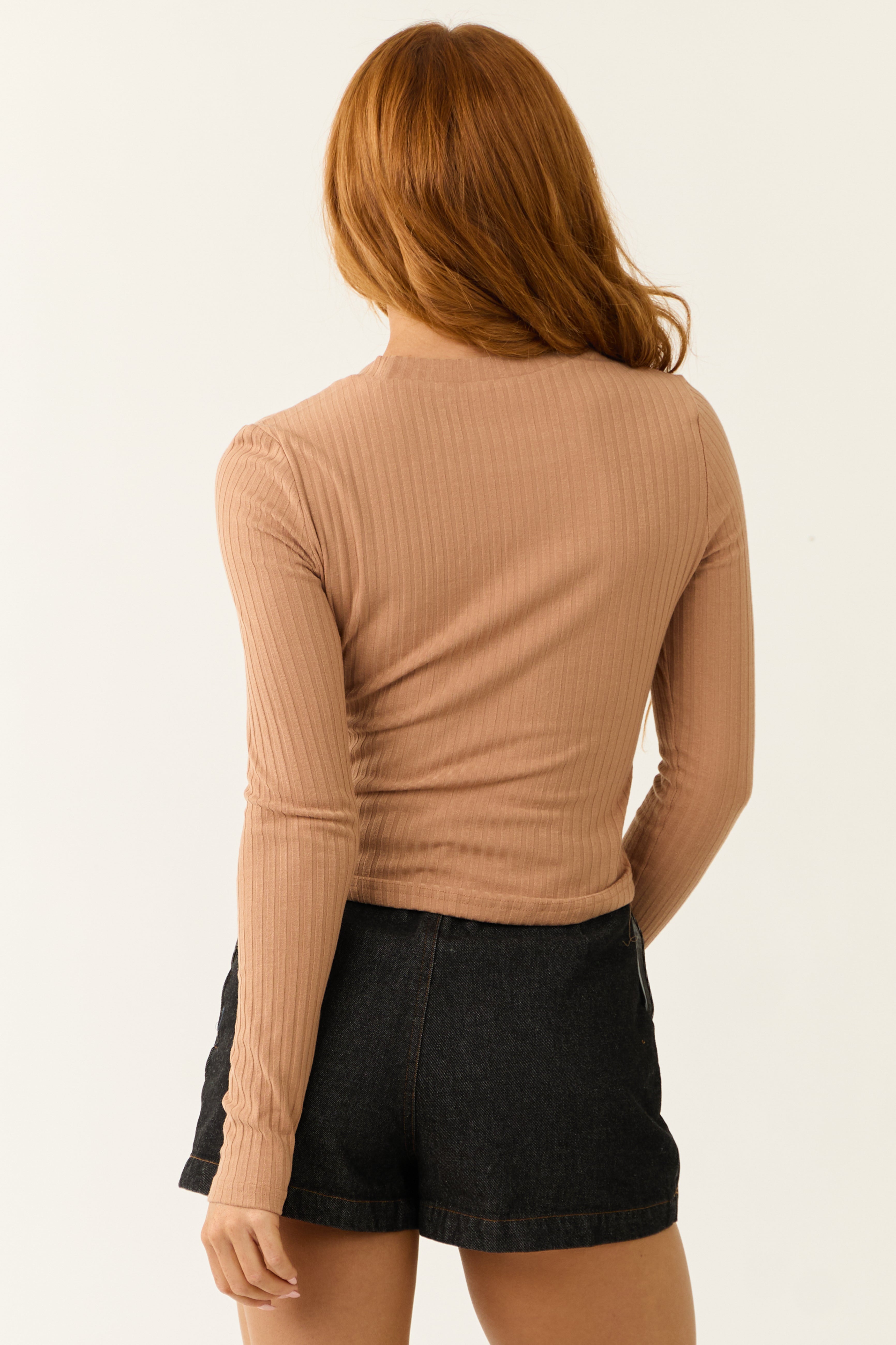 Nude Fitted Corset Knit Long Sleeve Top