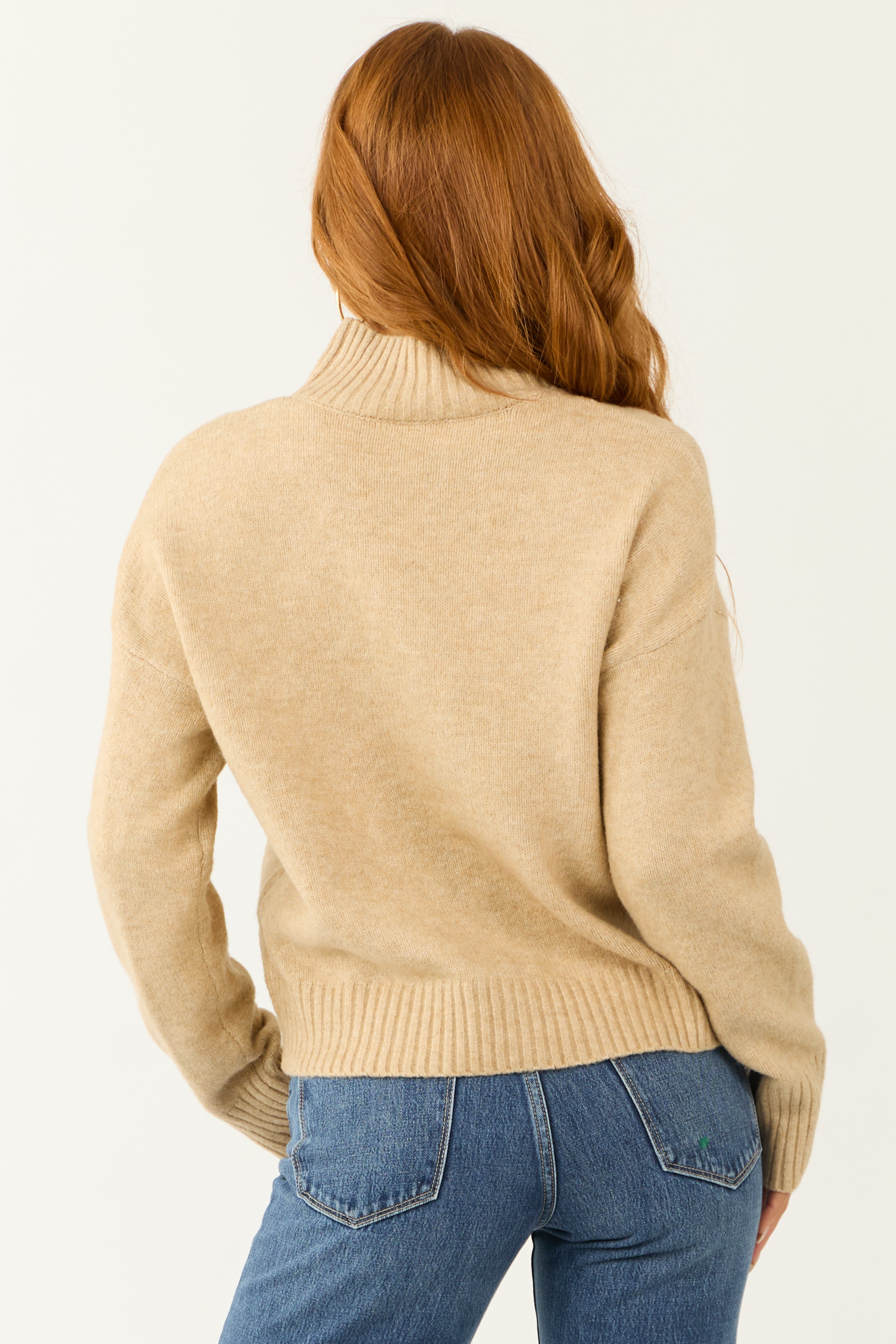 Nude Long Sleeve Mock Neck Soft Sweater | Lime Lush Boutique