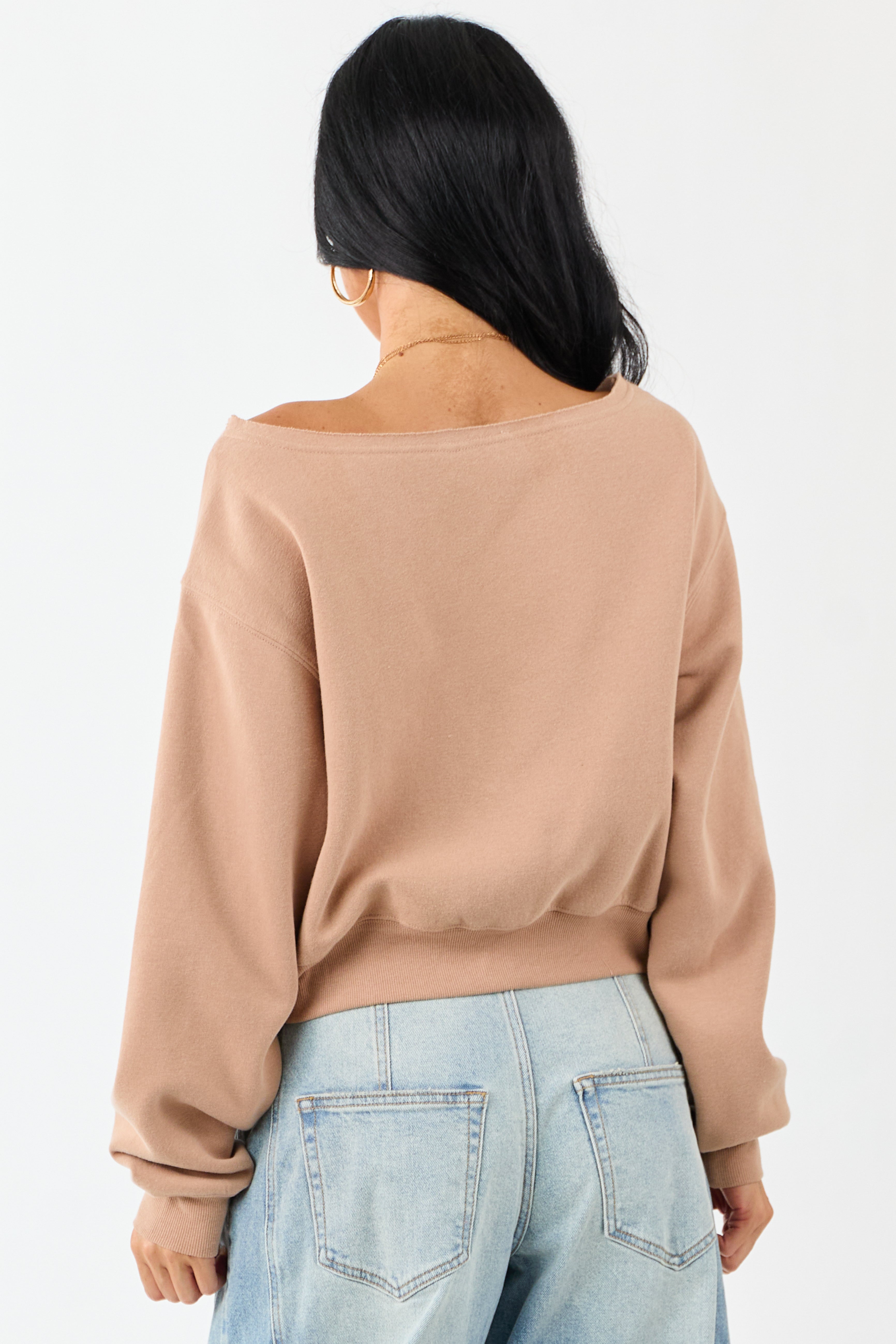 Nude Raw Boat Neck Boxy Pullover Sweatshirt